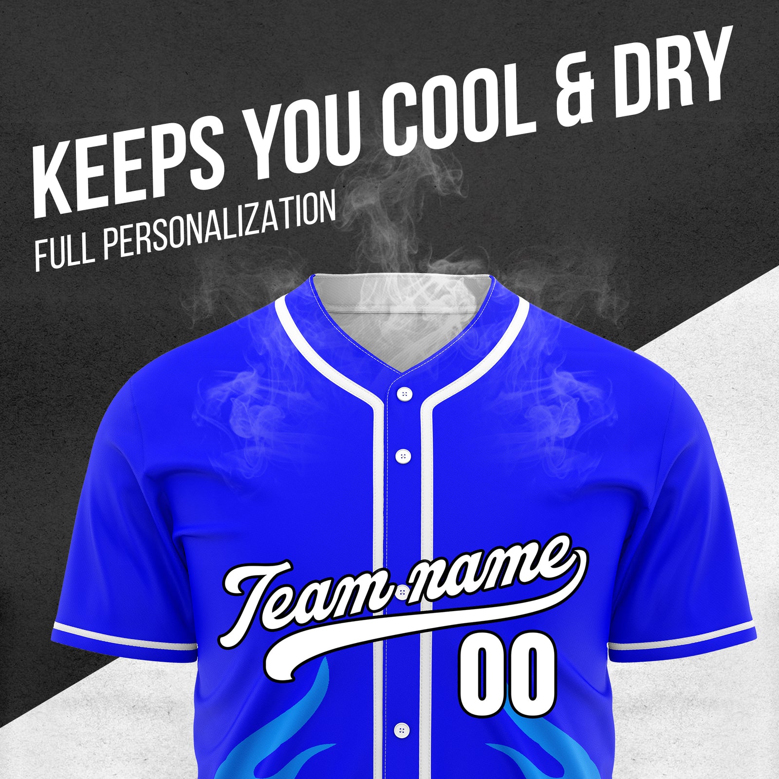 Custom Shadow Flames Blue Baseball Sports Jersey Personalized Uniform with Name & Number