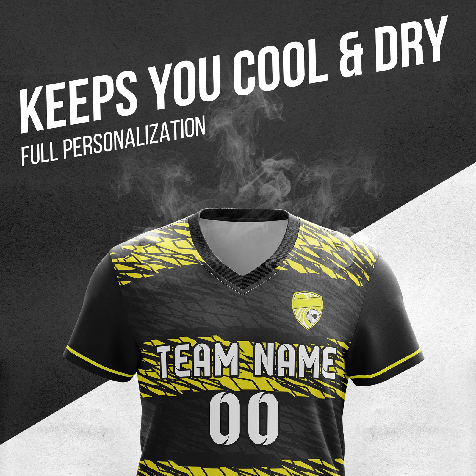 Custom Flare Strike V-Full Pattern Soccer Black Sport Tops Jersey