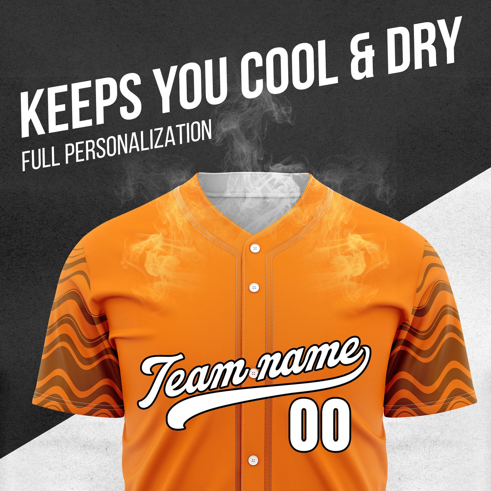 Custom Orange Baseball Wave Sports Jersey Personalized Uniform with Name & Number