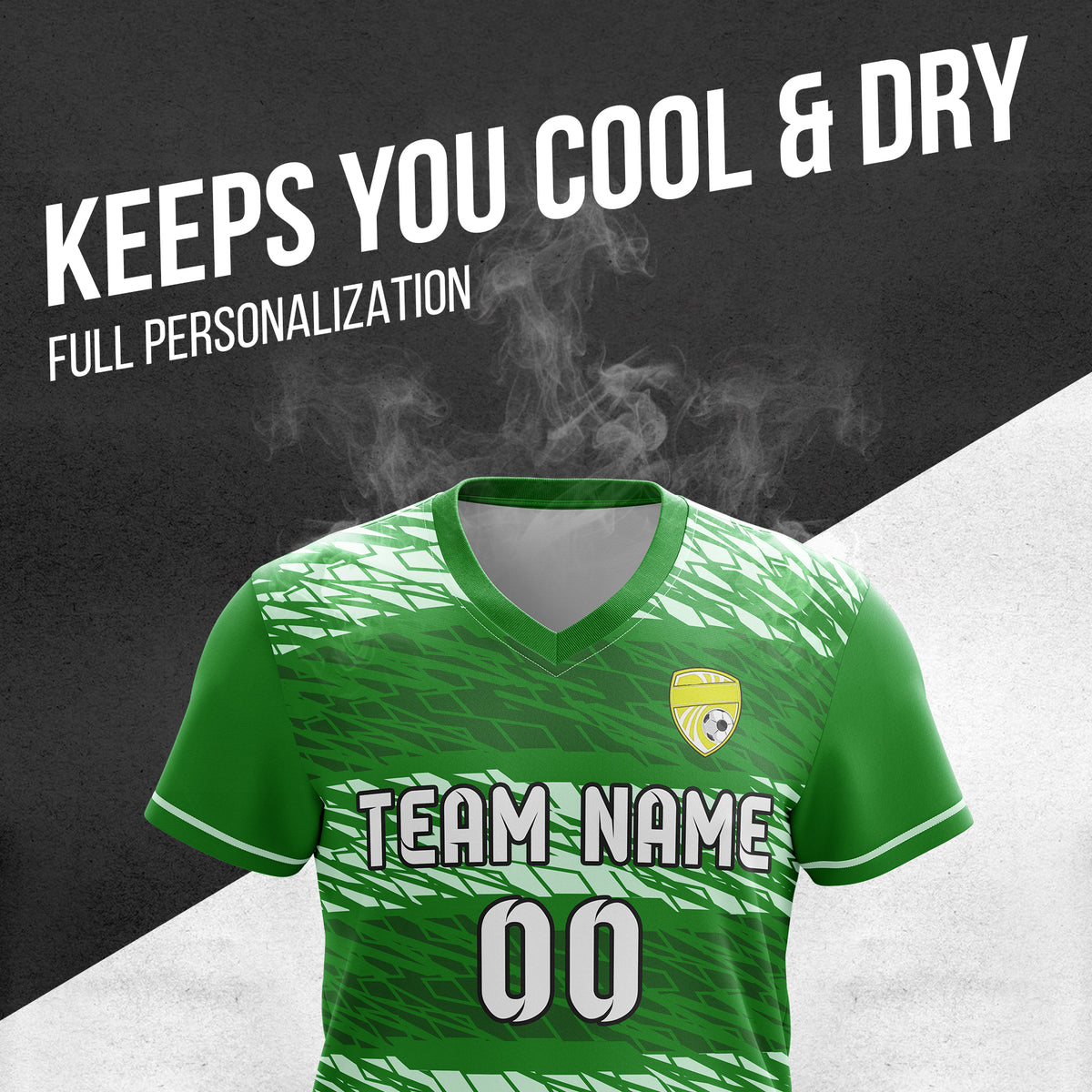 Custom Flare Strike V-Full Pattern Soccer Green Sport Tops Jersey
