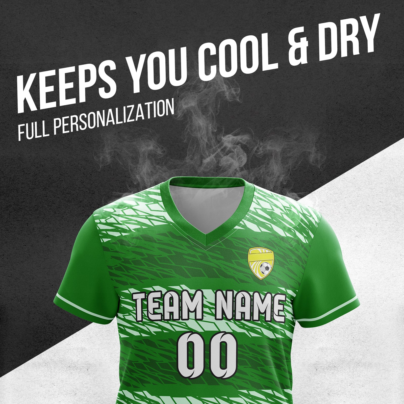 Custom Flare Strike V-Full Pattern Soccer Green Sport Tops Jersey