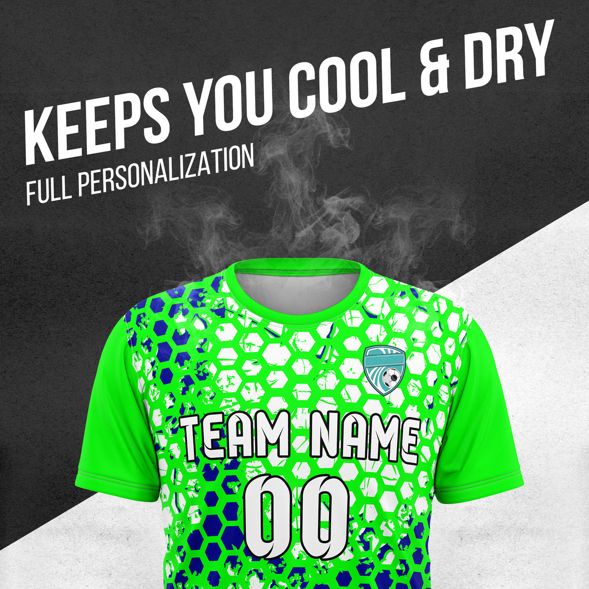 Custom Soccer Neon Green Round Neck Hex Pattern Sports Tops Jersey