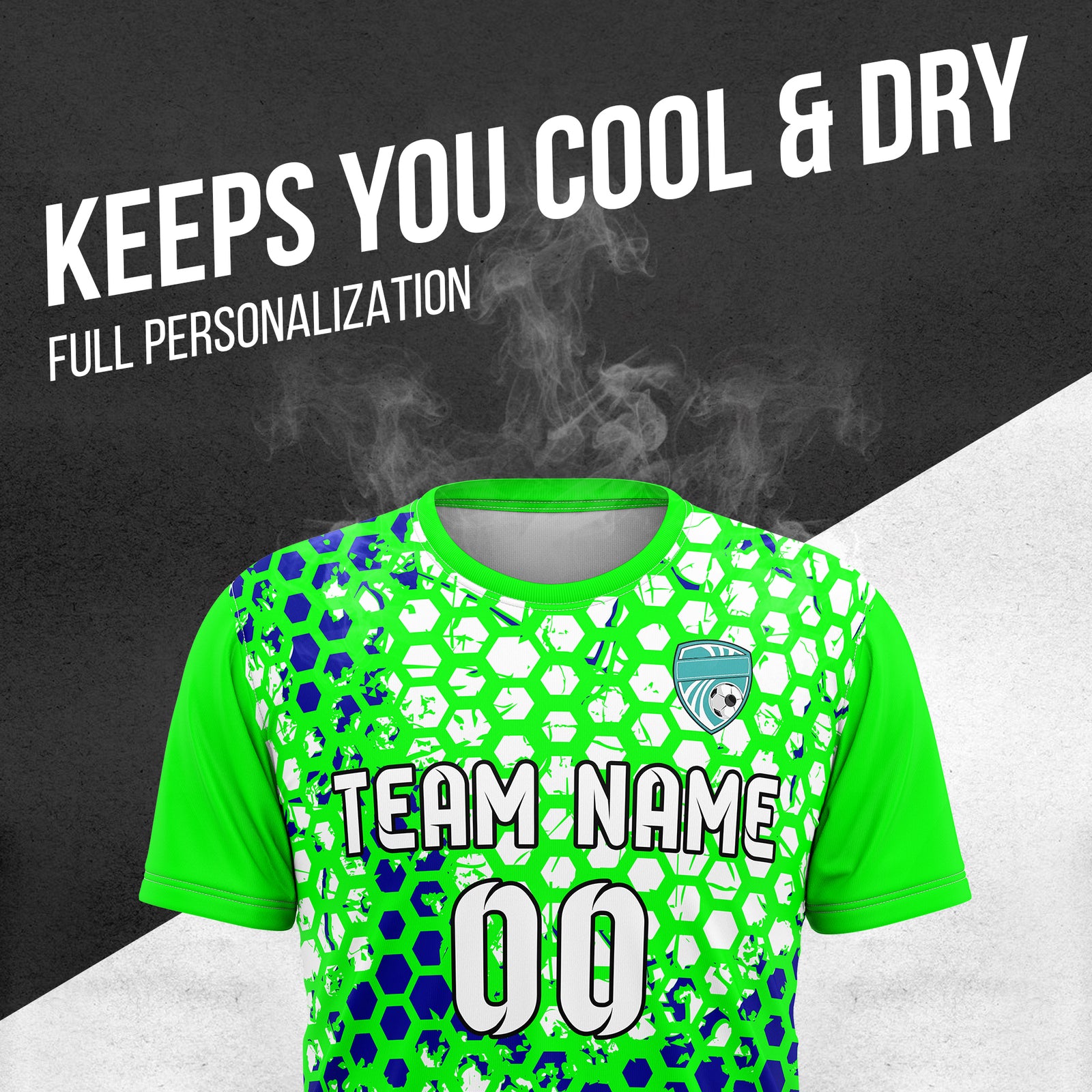 Custom Soccer Neon Green Round Neck Hex Pattern Sports Tops Jersey