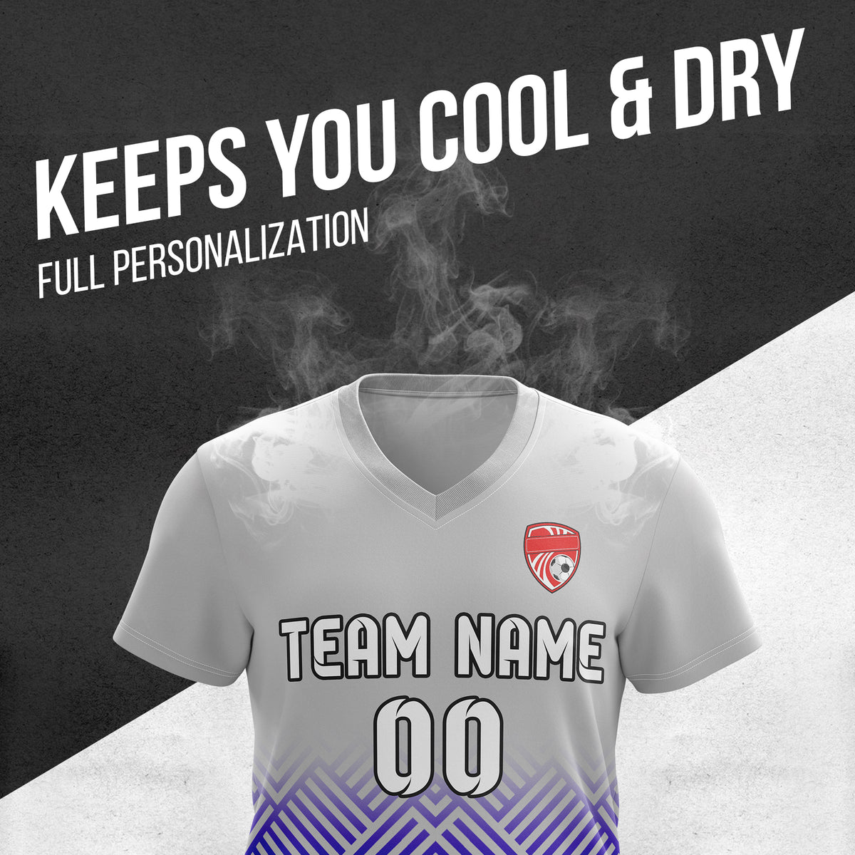 Custom Shadow Line V-Side Pattern Grey Soccer Sport Tops Jersey