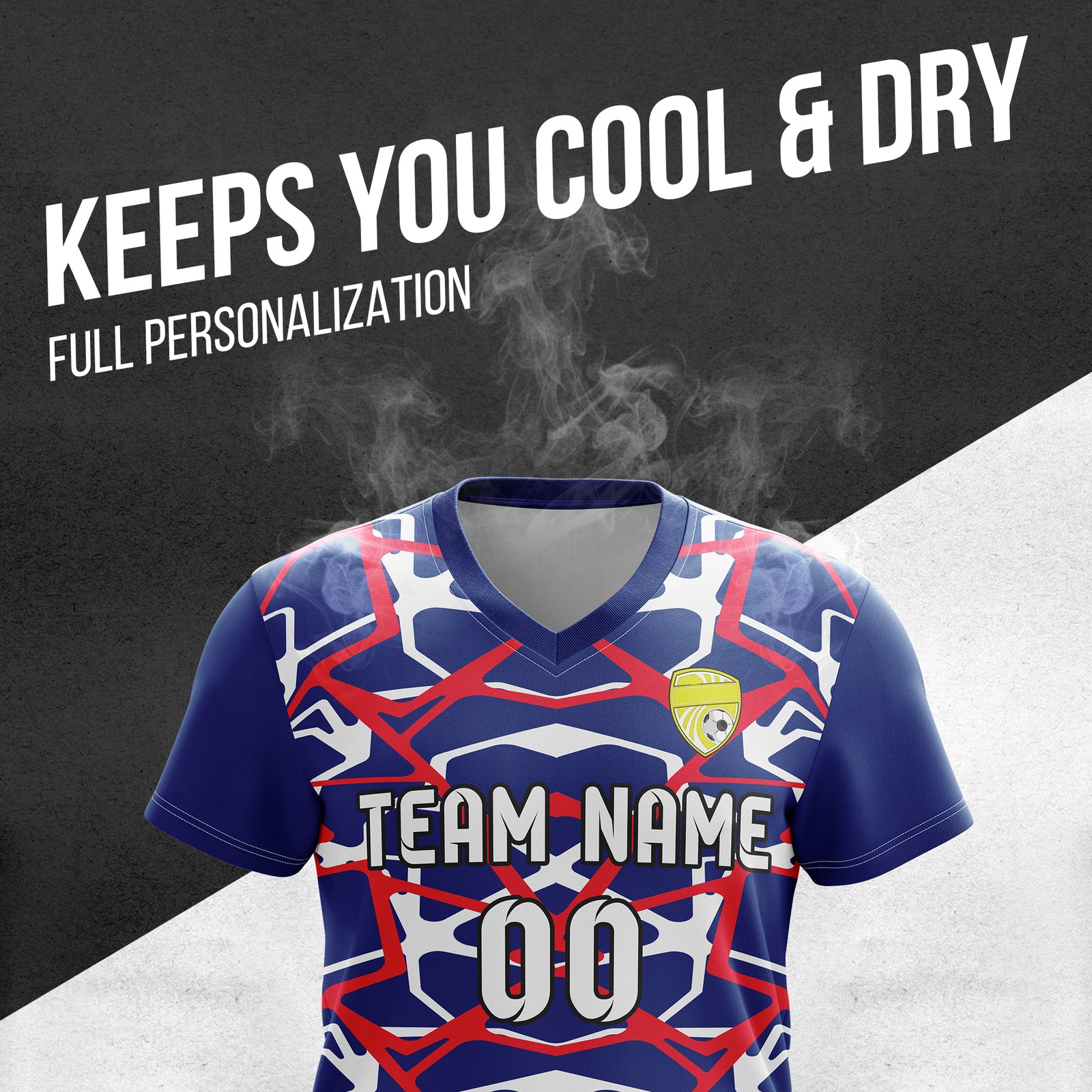 Custom Wild Pulse V-Full Pattern Soccer Navy Sport Tops Jersey