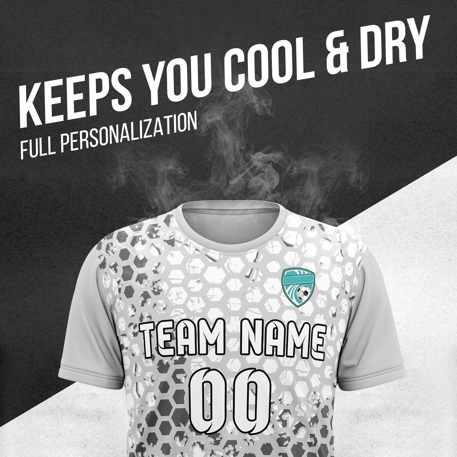 Custom Soccer Grey Round Neck Hex Pattern Sports Tops Jersey
