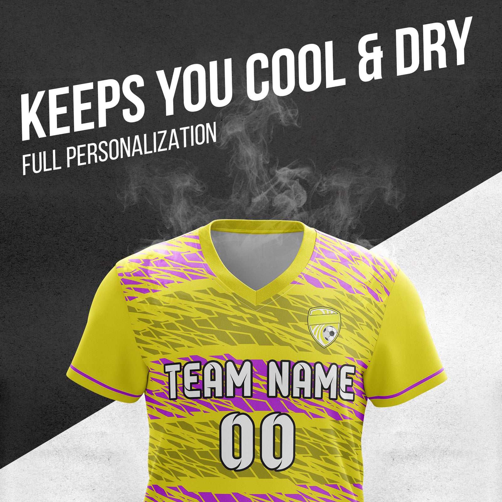 Custom Flare Strike V-Full Pattern Soccer Yellow Sport Tops Jersey