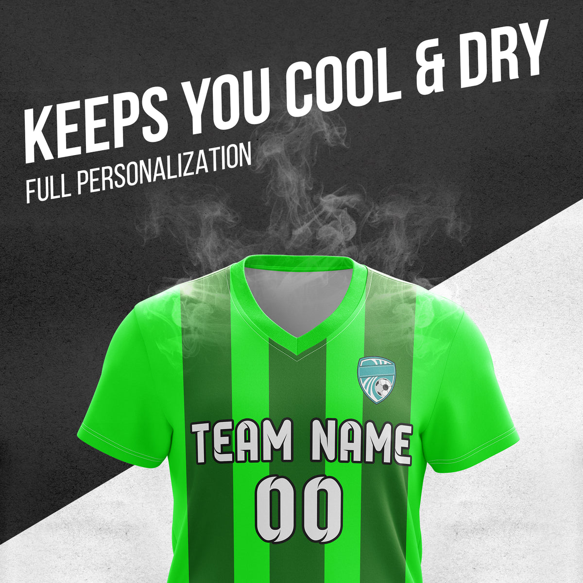 Custom Striker Stripe V-Neck Neon Green Soccer Sport Tops Jersey