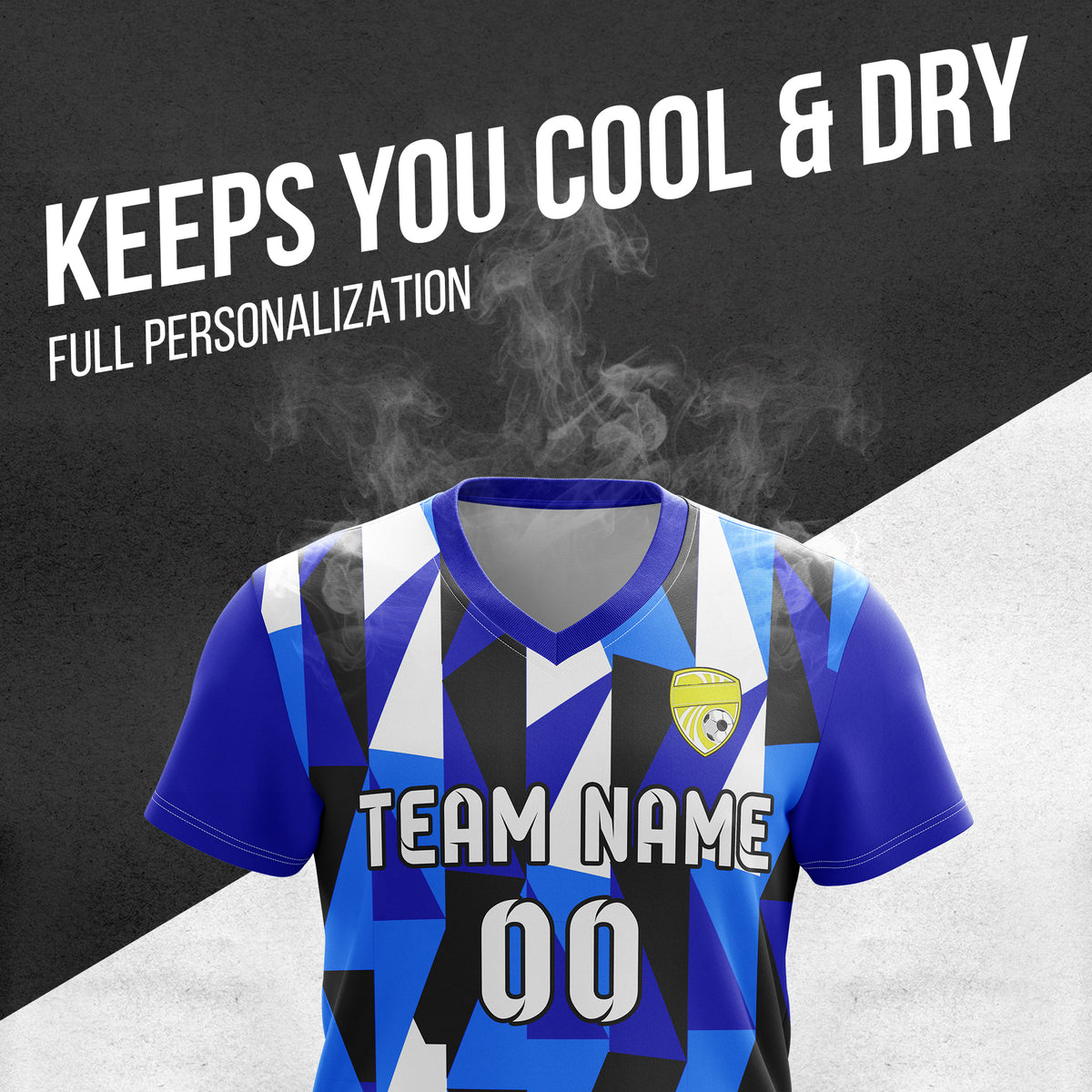 Custom Crystal V-Full Pattern Soccer Navy Sport Tops Jersey