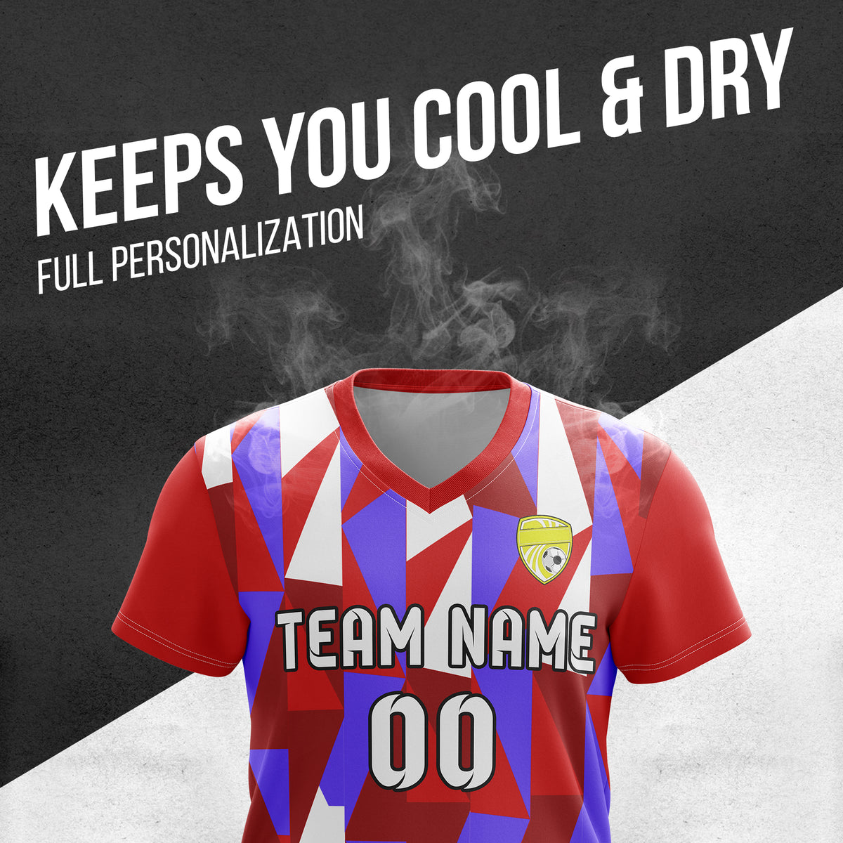 Custom Crystal V-Full Pattern Soccer Red Sport Tops Jersey