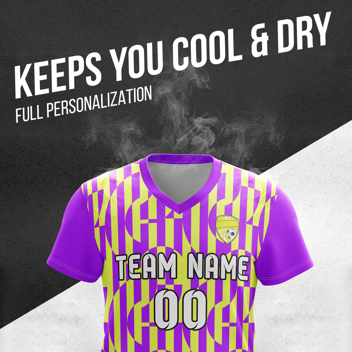 Custom Pulse Grid V-Full Pattern  Soccer Purple Sport Tops Jersey