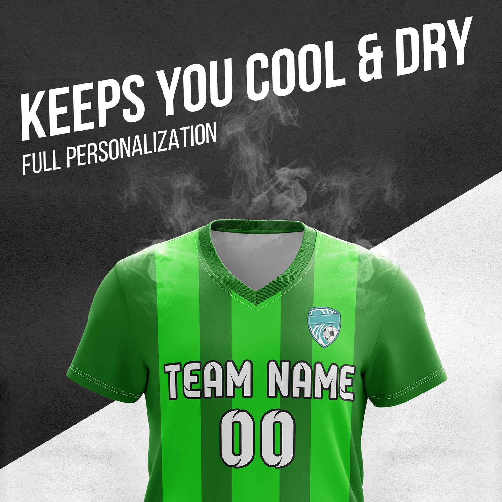 Custom Striker Stripe V-Neck Green Soccer Sport Tops Jersey