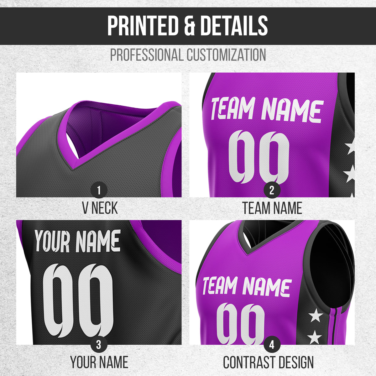 Custom Purple Double Side Reversible Sets Design Sportswear Basketball Jersey