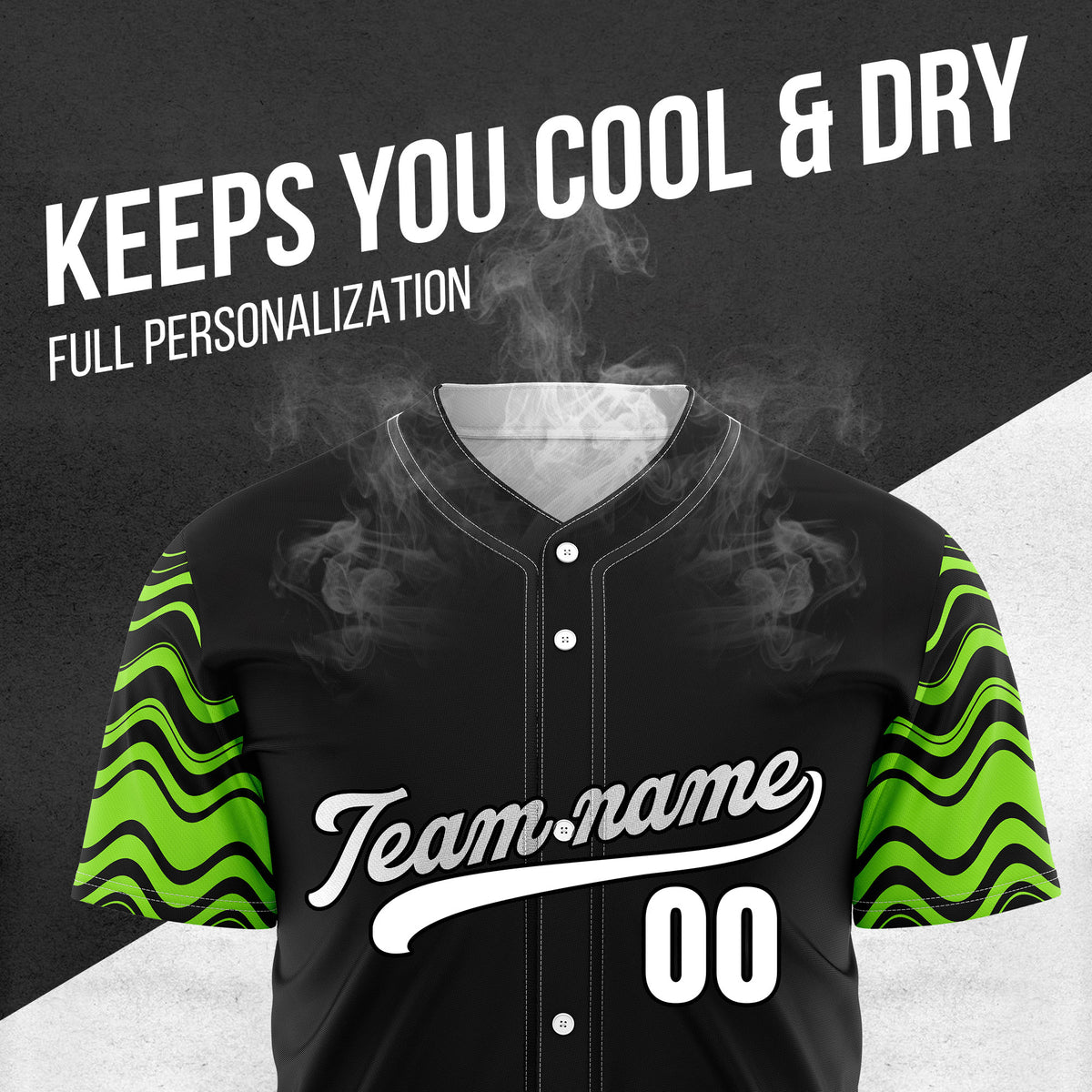 Custom Black Baseball Wave Sports Jersey Personalized Uniform with Name & Number