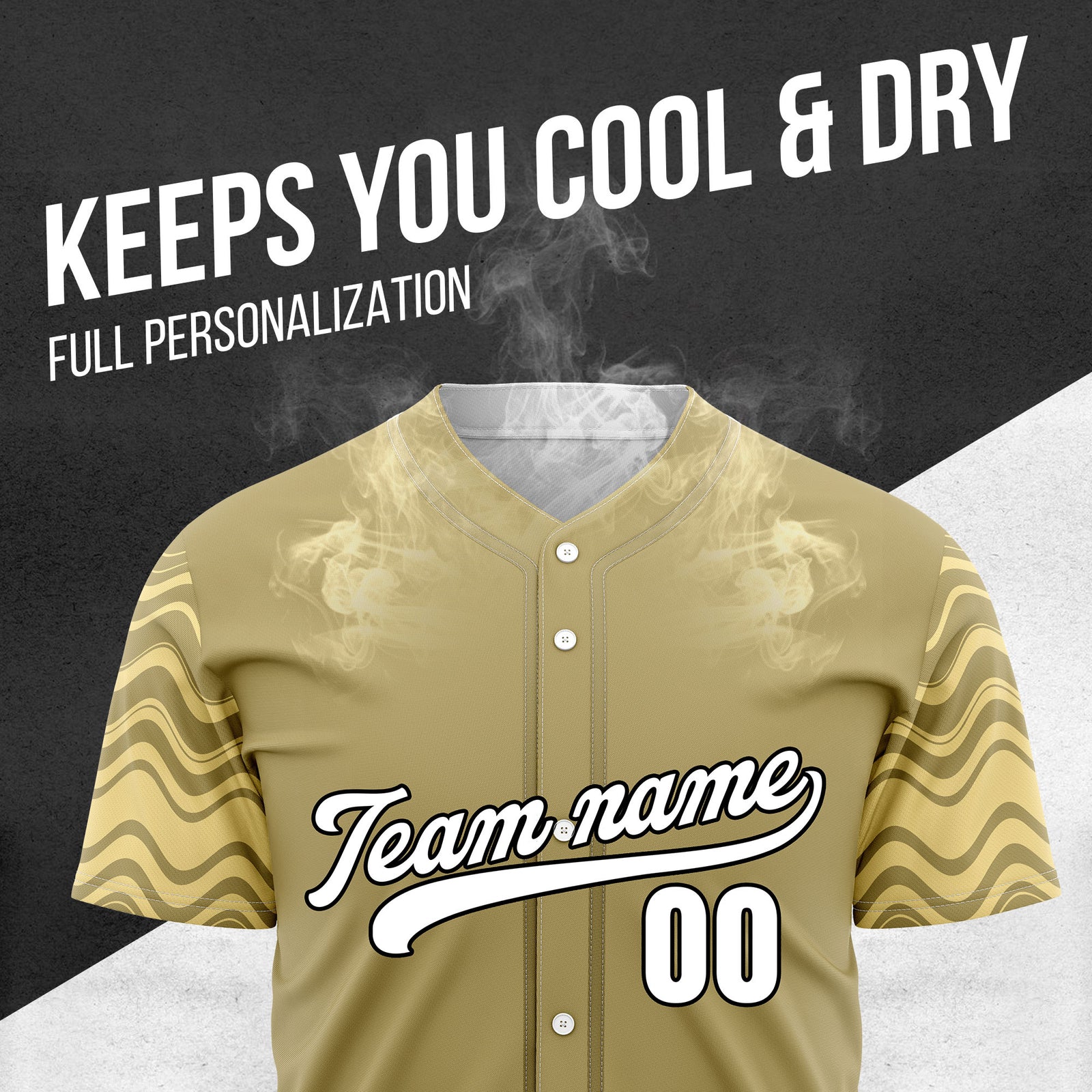Custom Khaki Baseball Wave Sports Jersey Personalized Uniform with Name & Number
