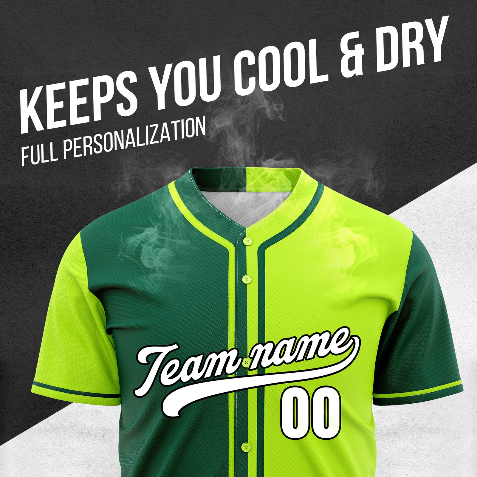 Custom Split Baseball Neon Green Sports Jersey Personalized Uniform with Name & Number