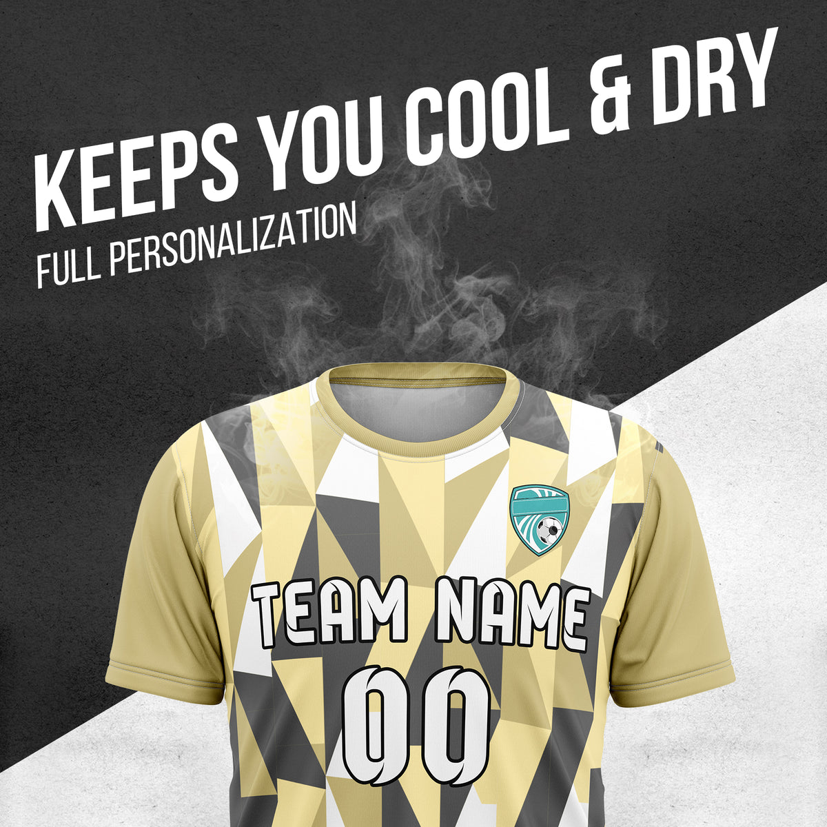 Custom Crystal R-Full Pattern Soccer Khaki Sport Tops Jersey