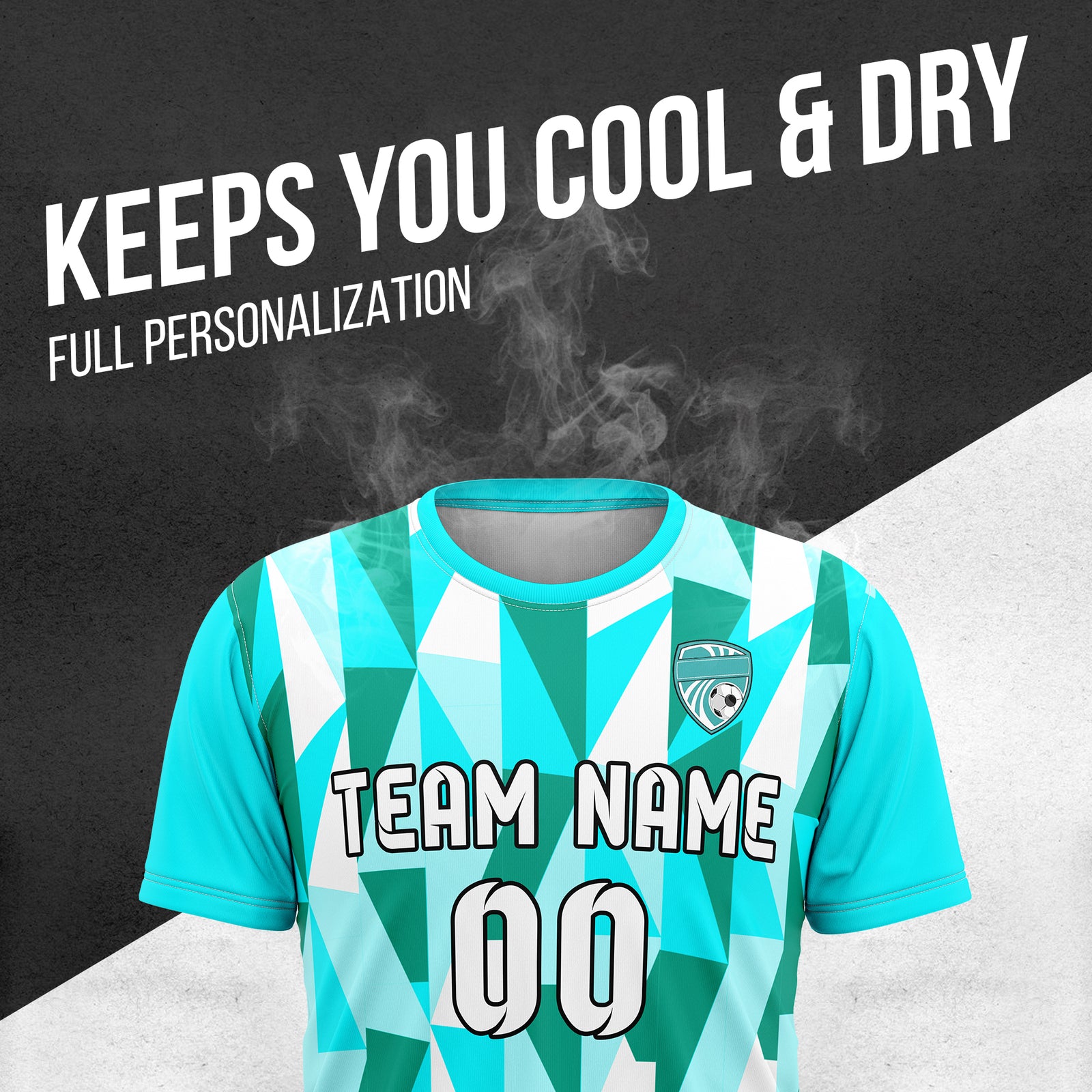 Custom Crystal R-Full Pattern Soccer Aqua Sport Tops Jersey
