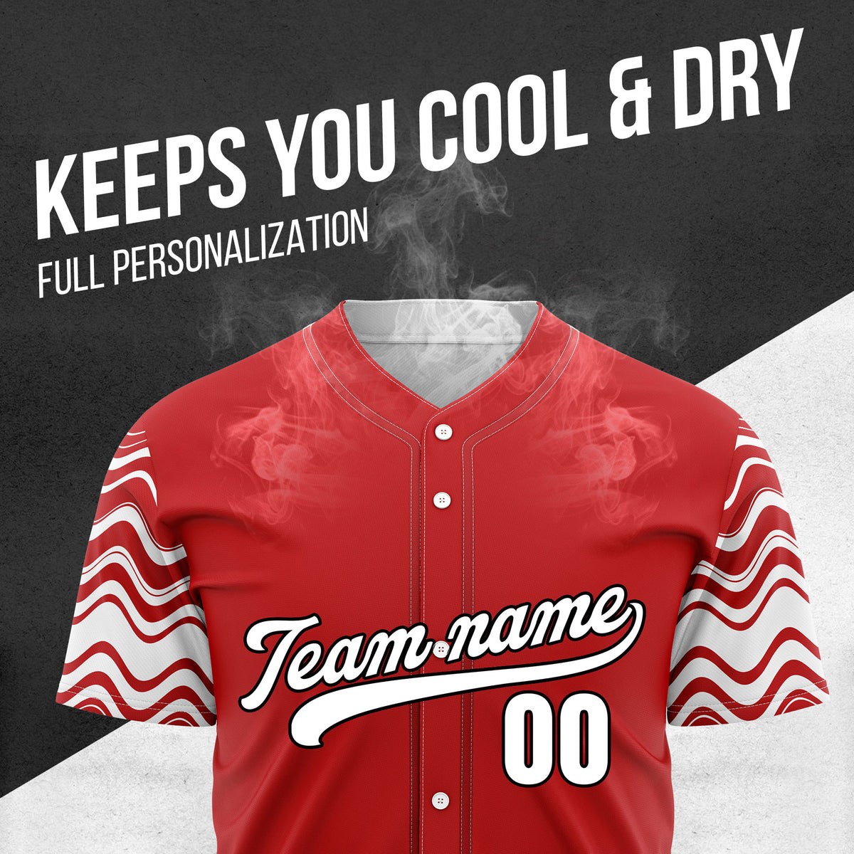 Custom Red Baseball Wave Sports Jersey Personalized Uniform with Name & Number