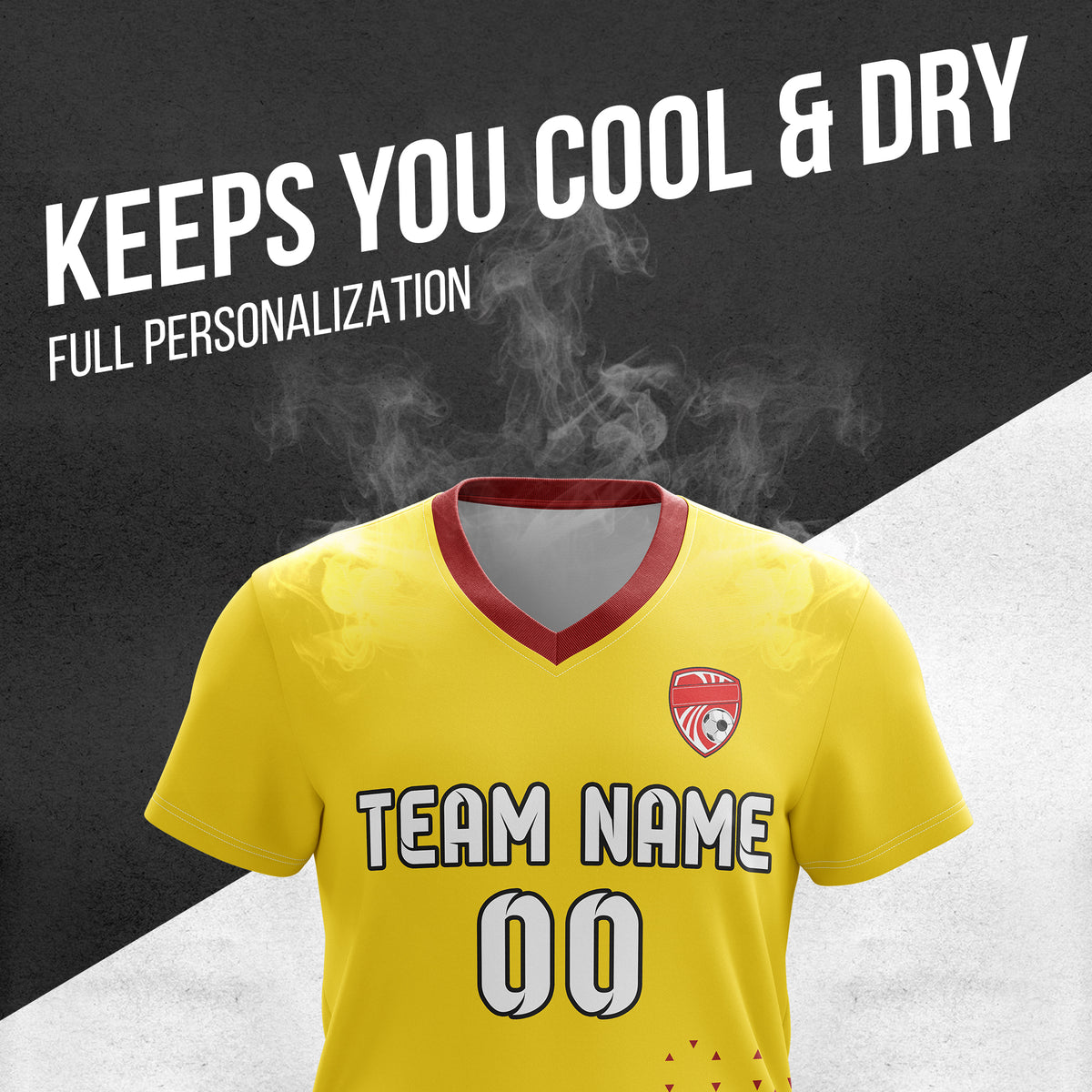 Custom Tri-Edge V-Side Pattern Yellow Soccer Sport Tops Jersey