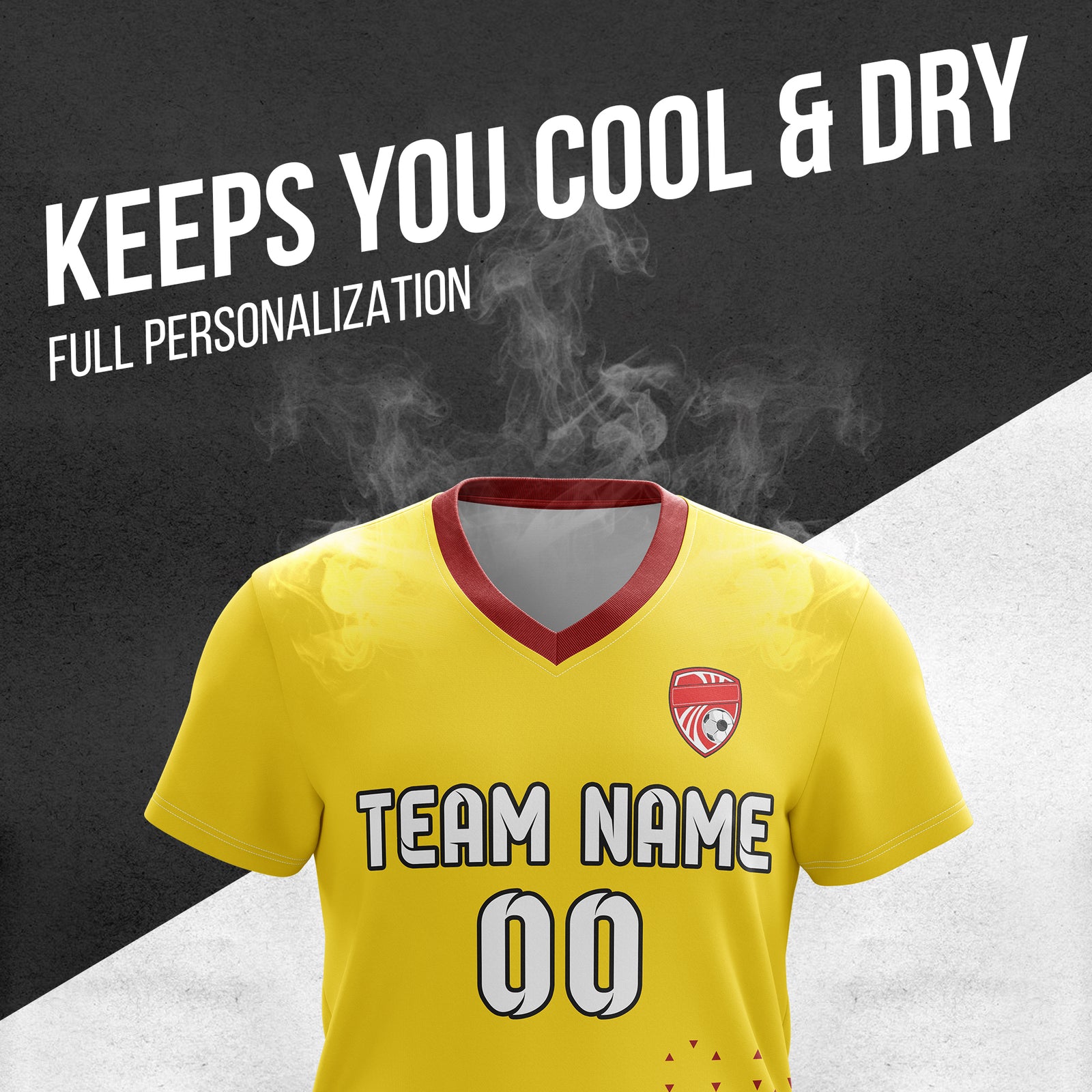 Custom Tri-Edge V-Side Pattern Yellow Soccer Sport Tops Jersey