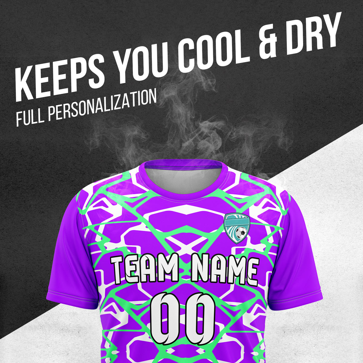 Custom Soccer Round Neck Purple Impact Lines Tops Jersey