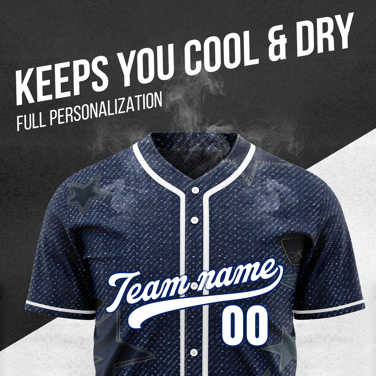 Custom Indigo Classic Denim Baseball Sports Jersey Personalized Uniform with Name & Number