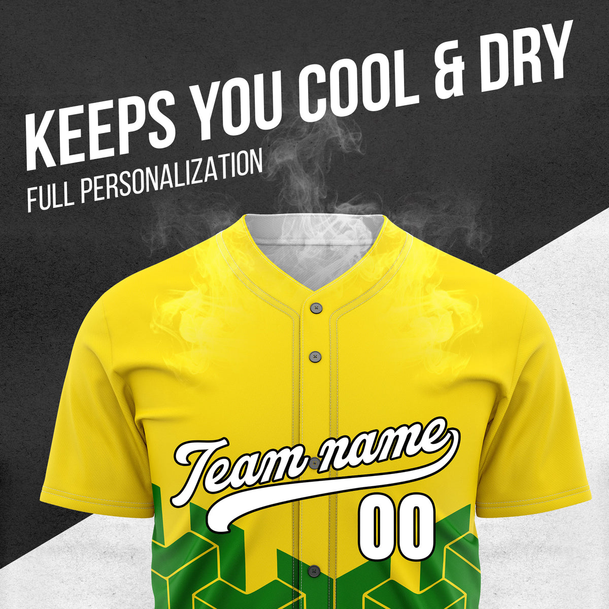 Custom Grid Iron Yellow Baseball Sports Jersey Personalized Uniform with Name & Number