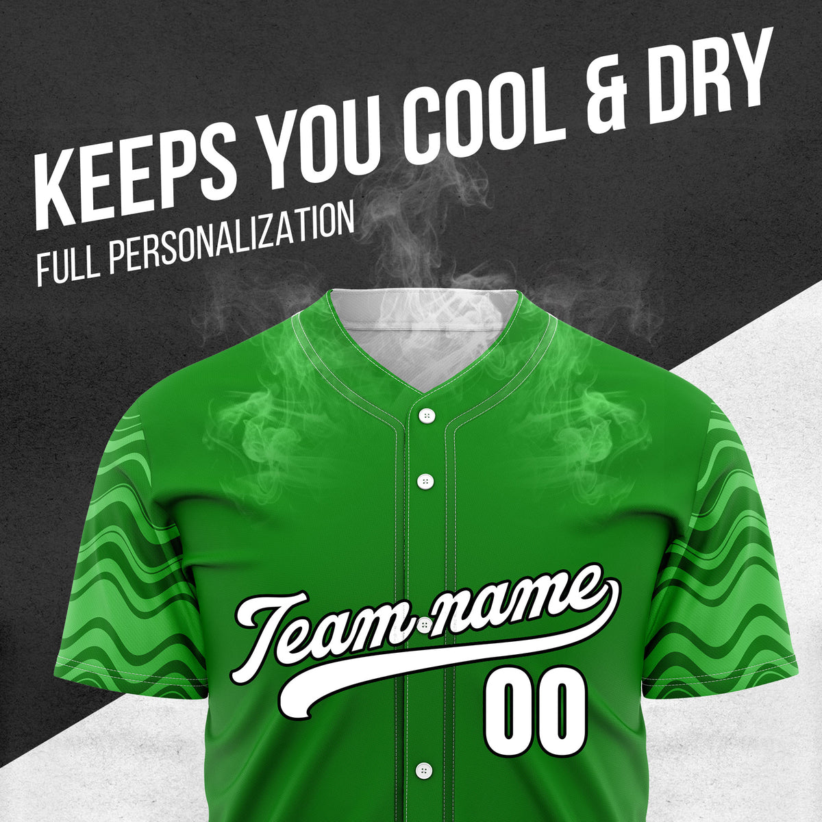 Custom Green Baseball Wave Sports Jersey Personalized Uniform with Name & Number