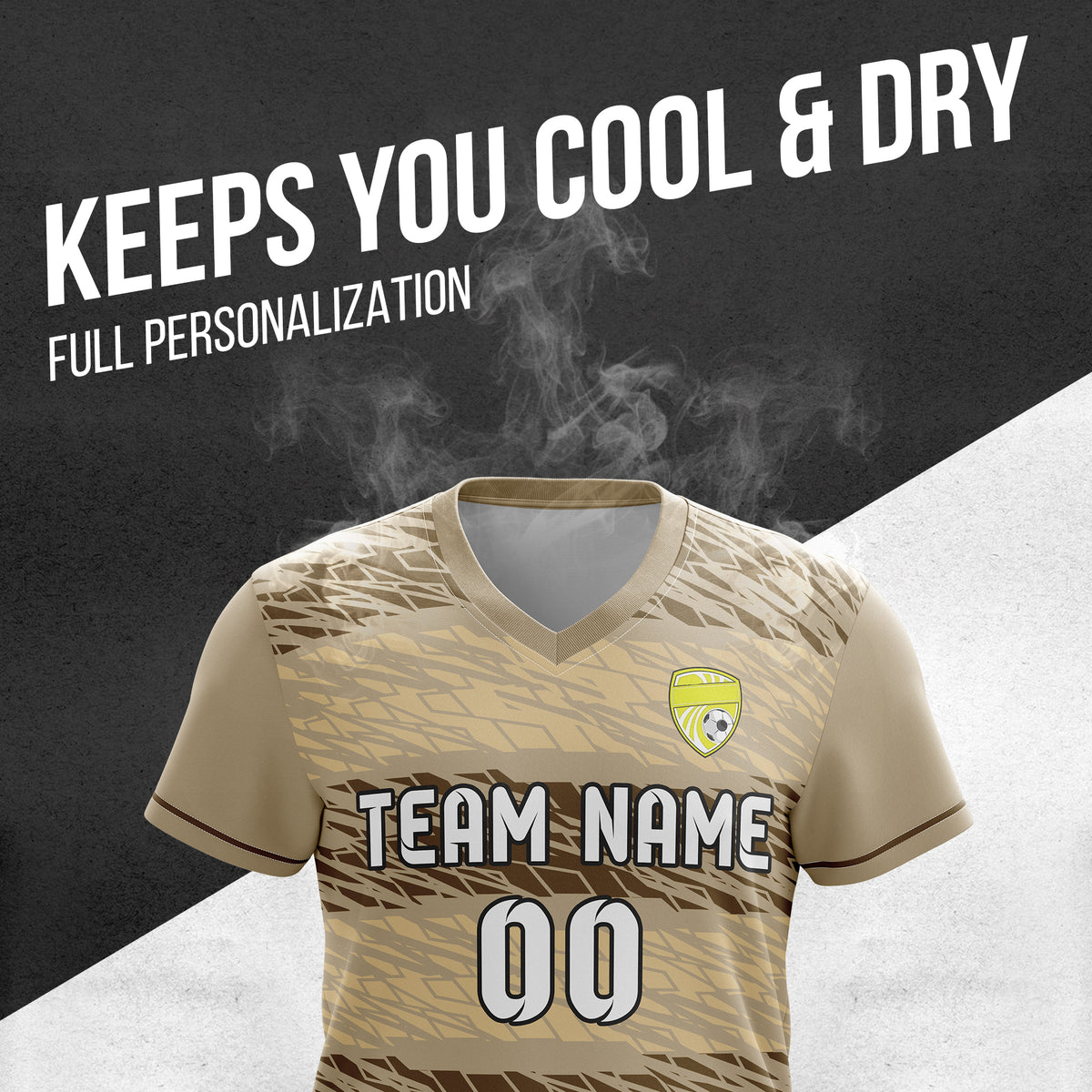 Custom Flare Strike V-Full Pattern Soccer Khaki Sport Tops Jersey