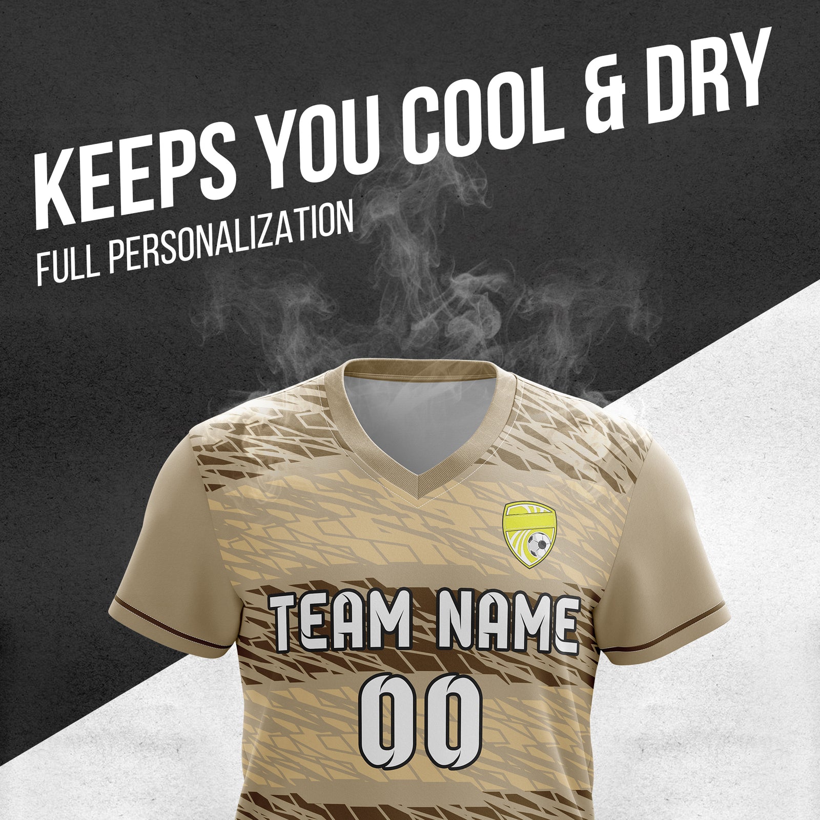 Custom Flare Strike V-Full Pattern Soccer Khaki Sport Tops Jersey