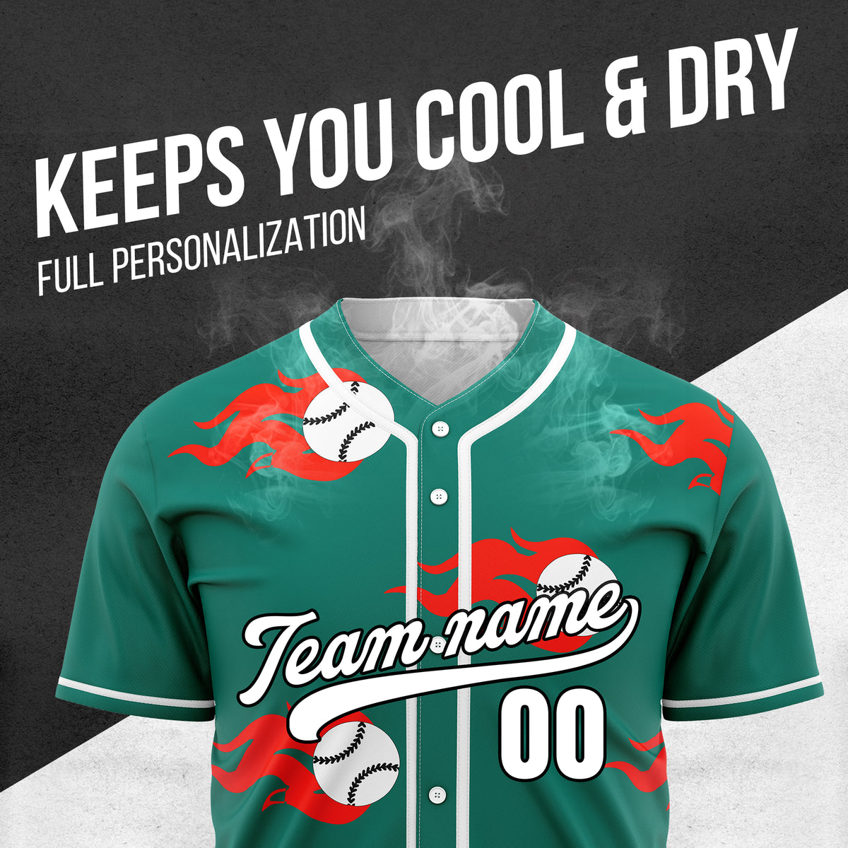 Custom Fireballers Teal Baseball Sports Jersey Personalized Uniform with Name & Number
