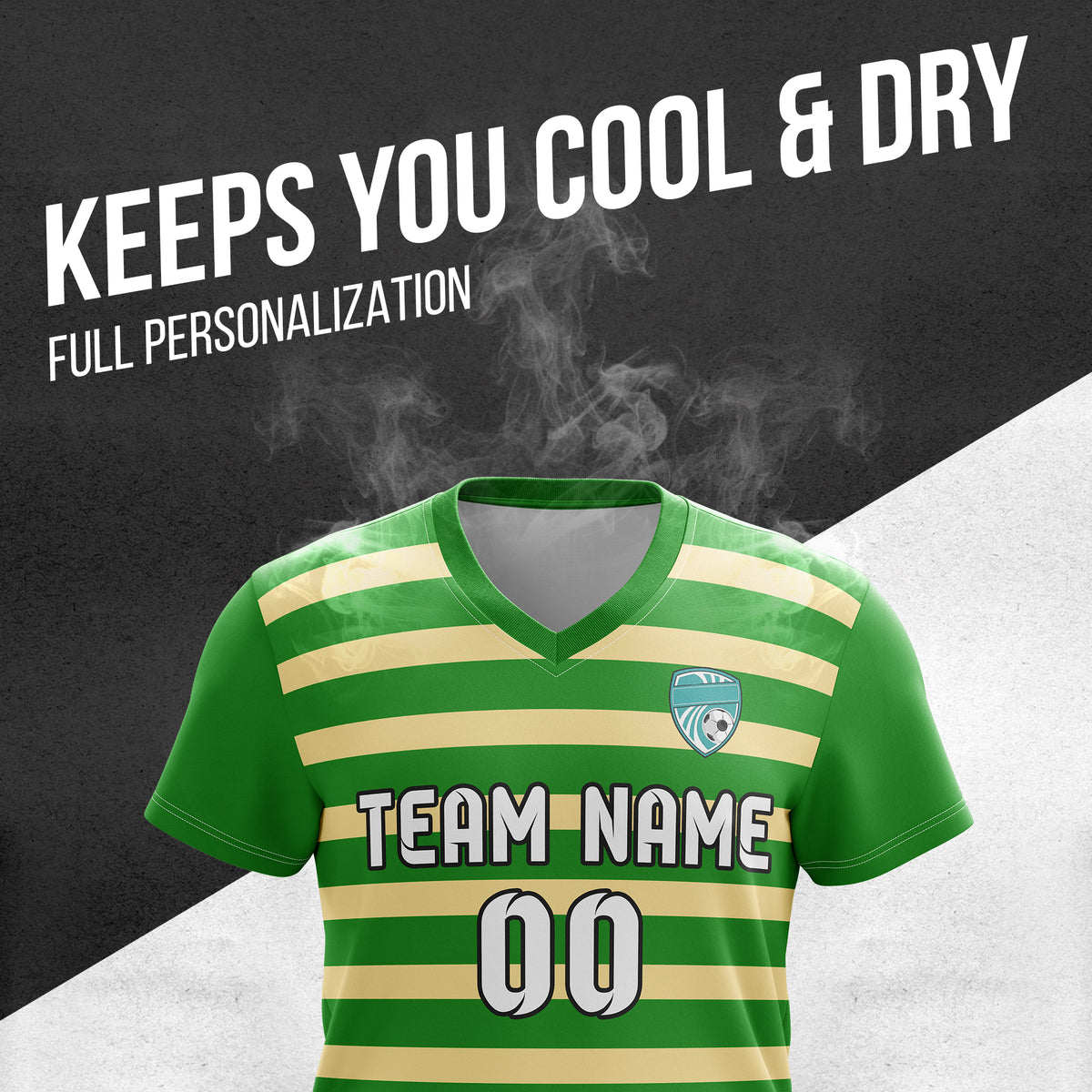 Custom Royal Stripe V-Neck Green Sport Tops Jersey