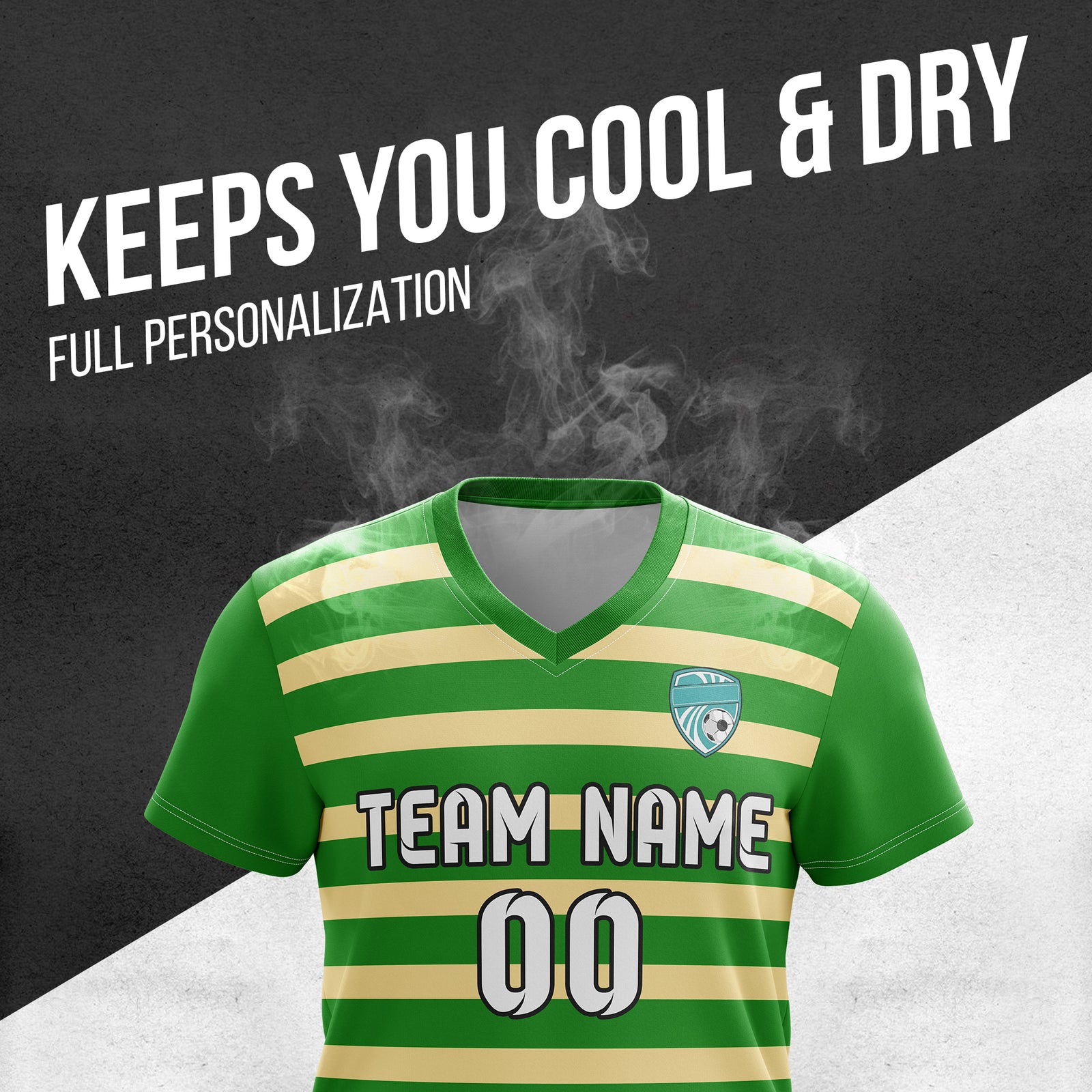 Custom Royal Stripe V-Neck Green Sport Tops Jersey