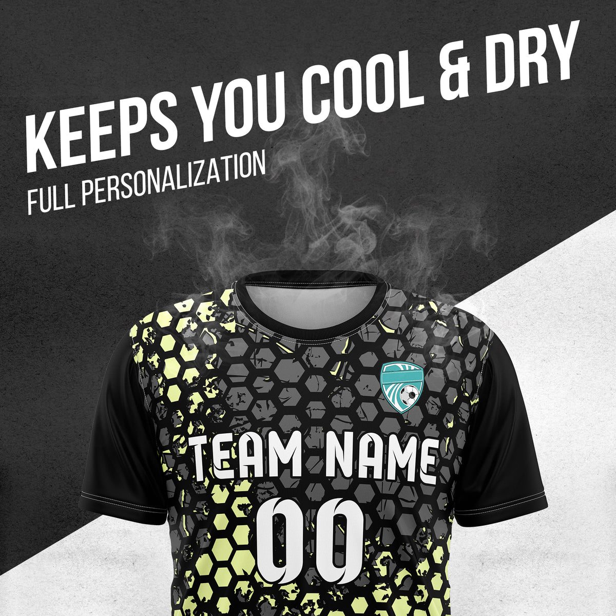 Custom Soccer Black Round Neck Hex Pattern Sports Tops Jersey