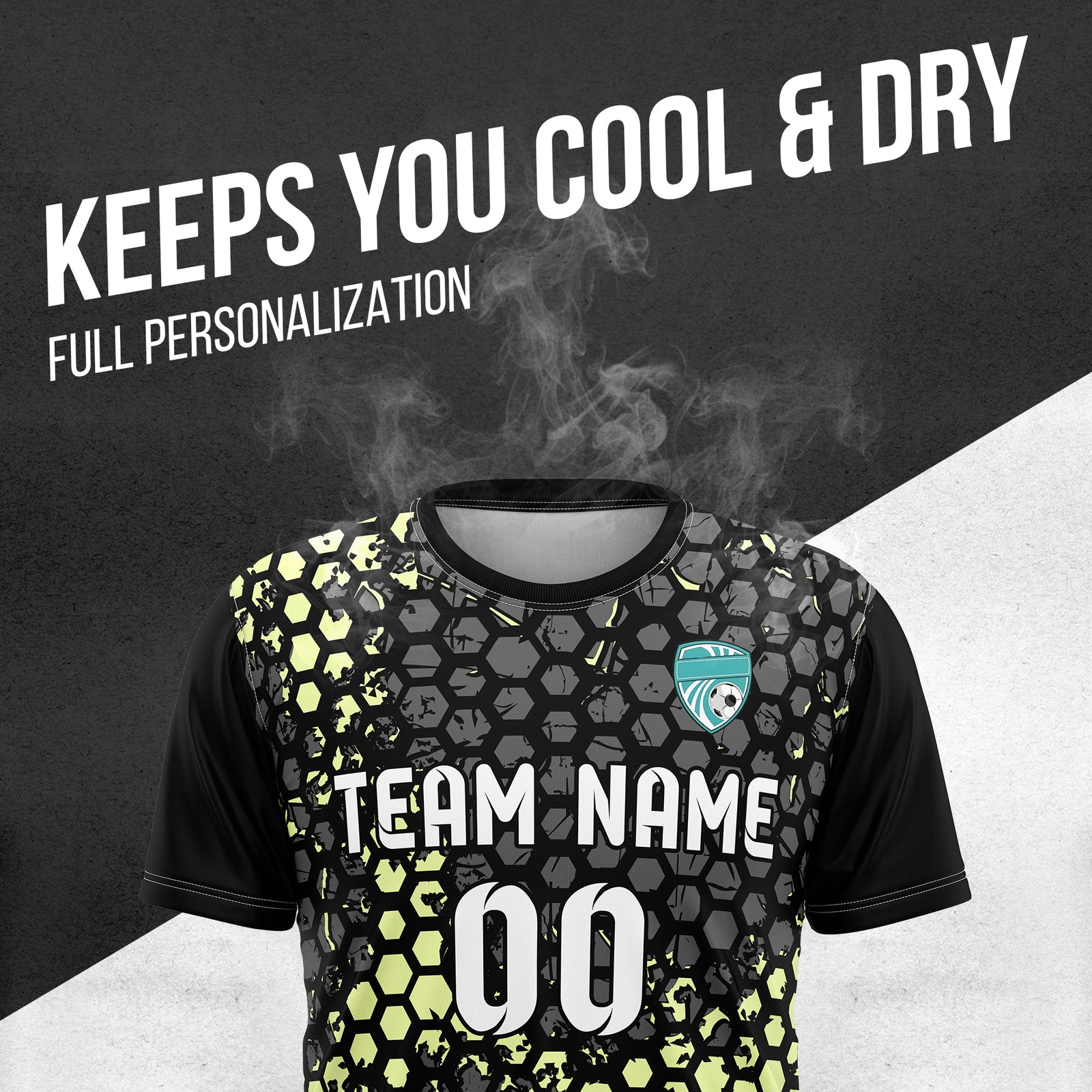 Custom Soccer Black Round Neck Hex Pattern Sports Tops Jersey