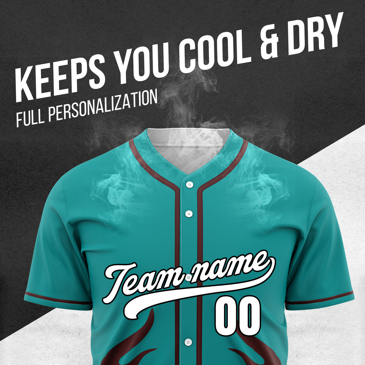 Custom Shadow Flames Teal Baseball Sports Jersey Personalized Uniform with Name & Number