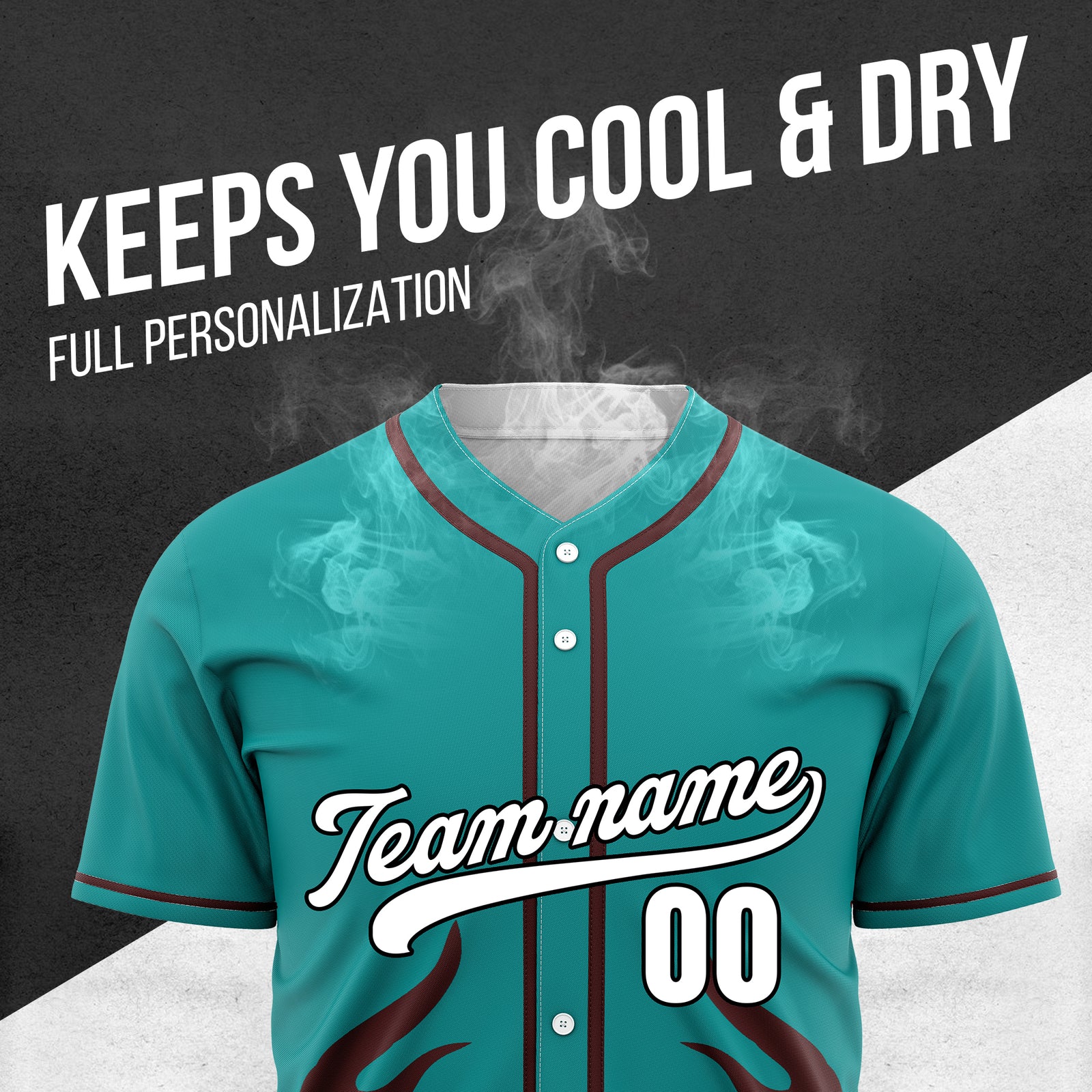 Custom Shadow Flames Teal Baseball Sports Jersey Personalized Uniform with Name & Number