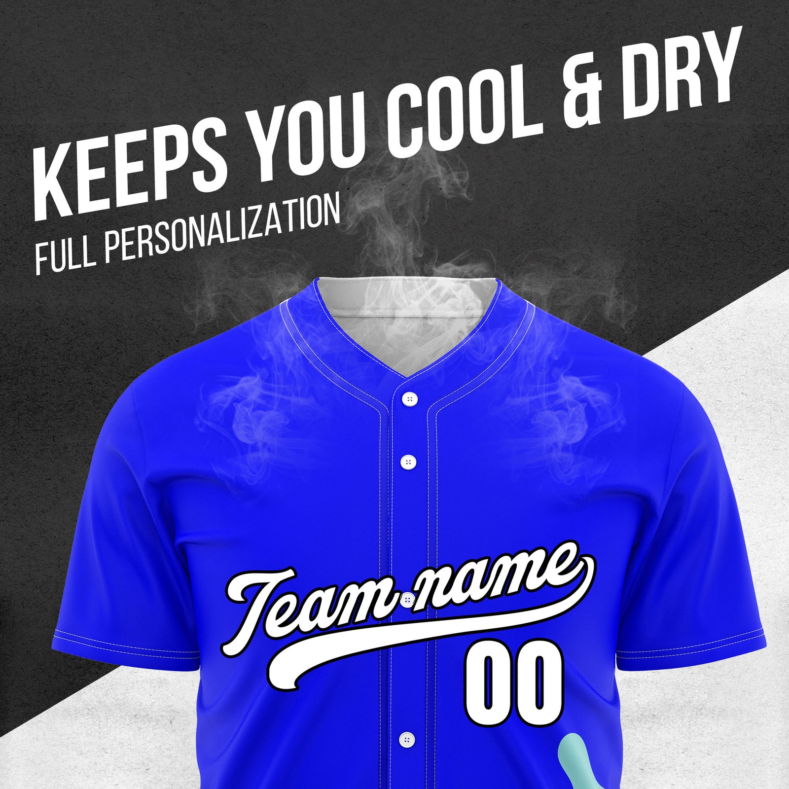 Custom Blue Baseball Wave Sports Jersey Personalized Uniform with Name & Number