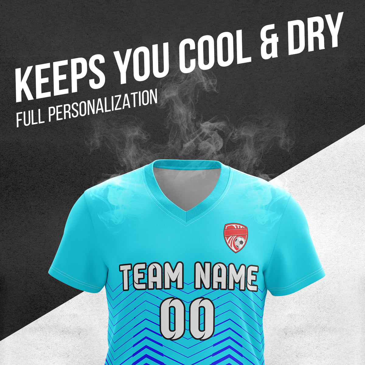 Custom Apex Strike V-Side Pattern Aqua Soccer Sport Tops Jersey