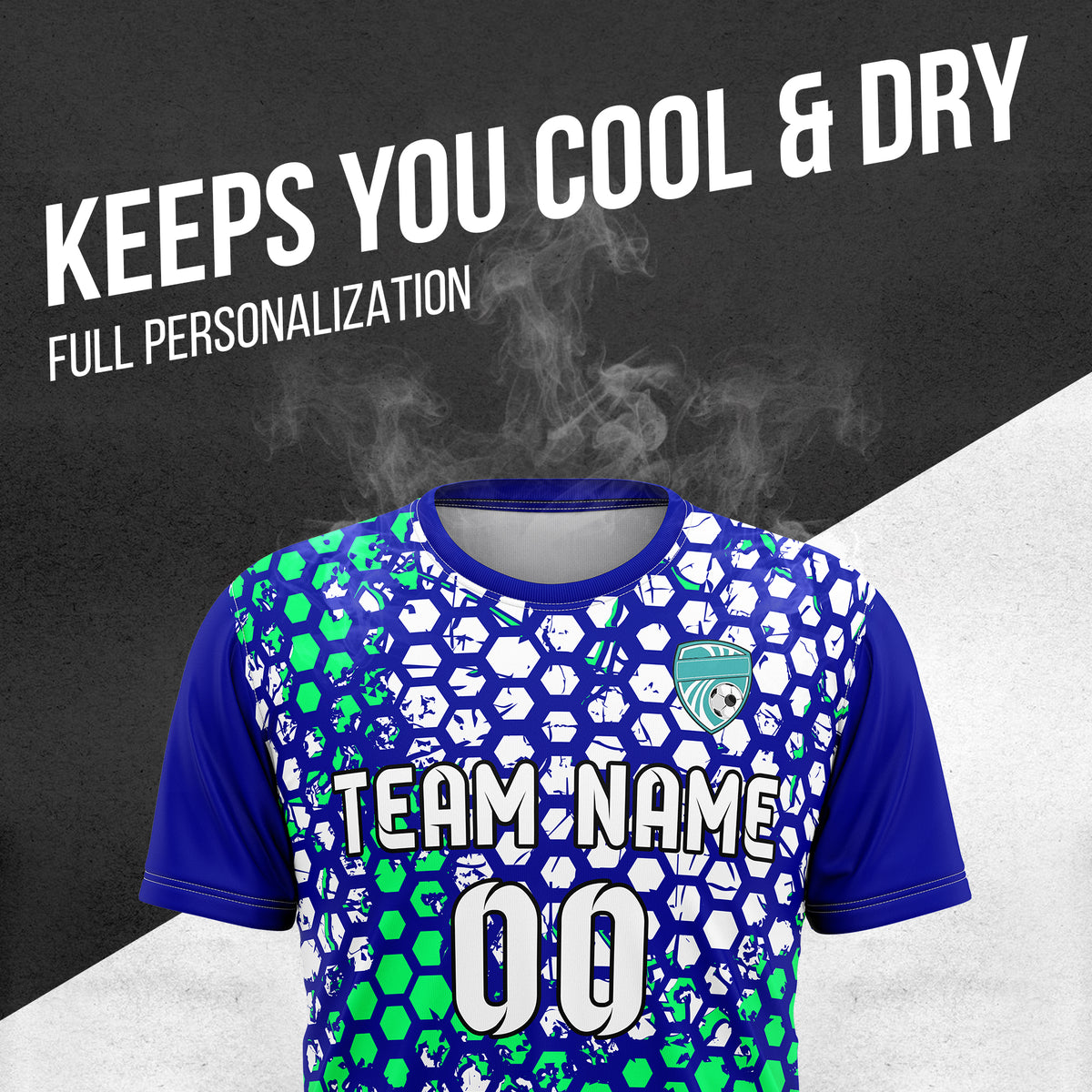 Custom Soccer Navy Round Neck Hex Pattern Sports Tops Jersey