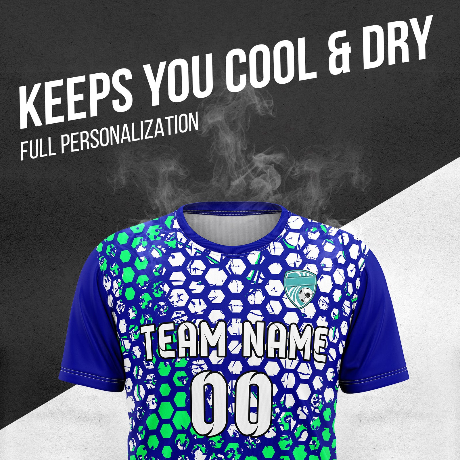Custom Soccer Navy Round Neck Hex Pattern Sports Tops Jersey