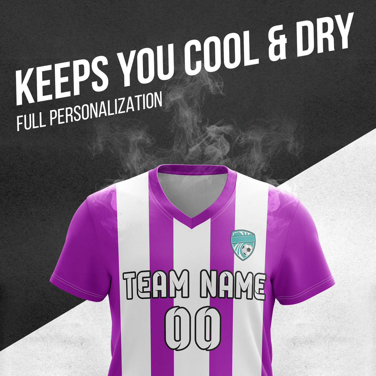 Custom Striker Stripe V-Neck Purple Soccer Sport Tops Jersey