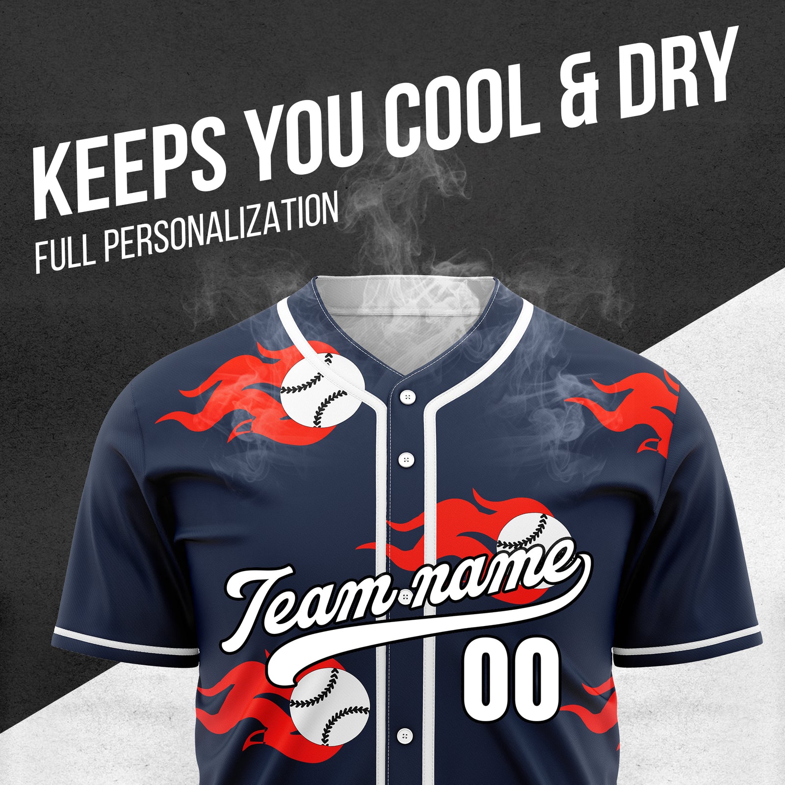 Custom Fireballers Navy Baseball Sports Jersey Personalized Uniform with Name & Number