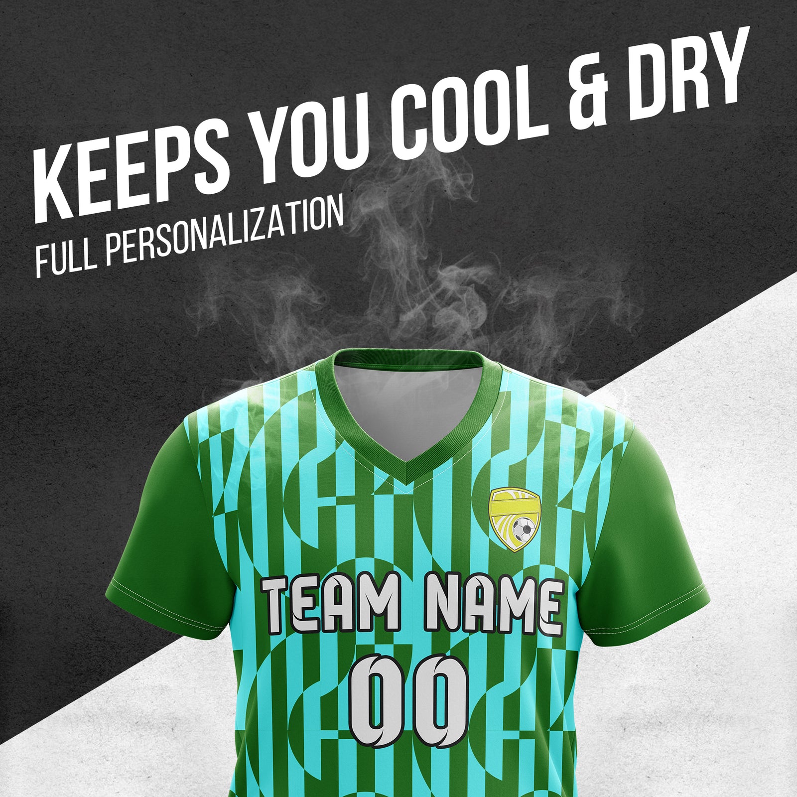 Custom Pulse Grid V-Full Pattern  Soccer Green Sport Tops Jersey