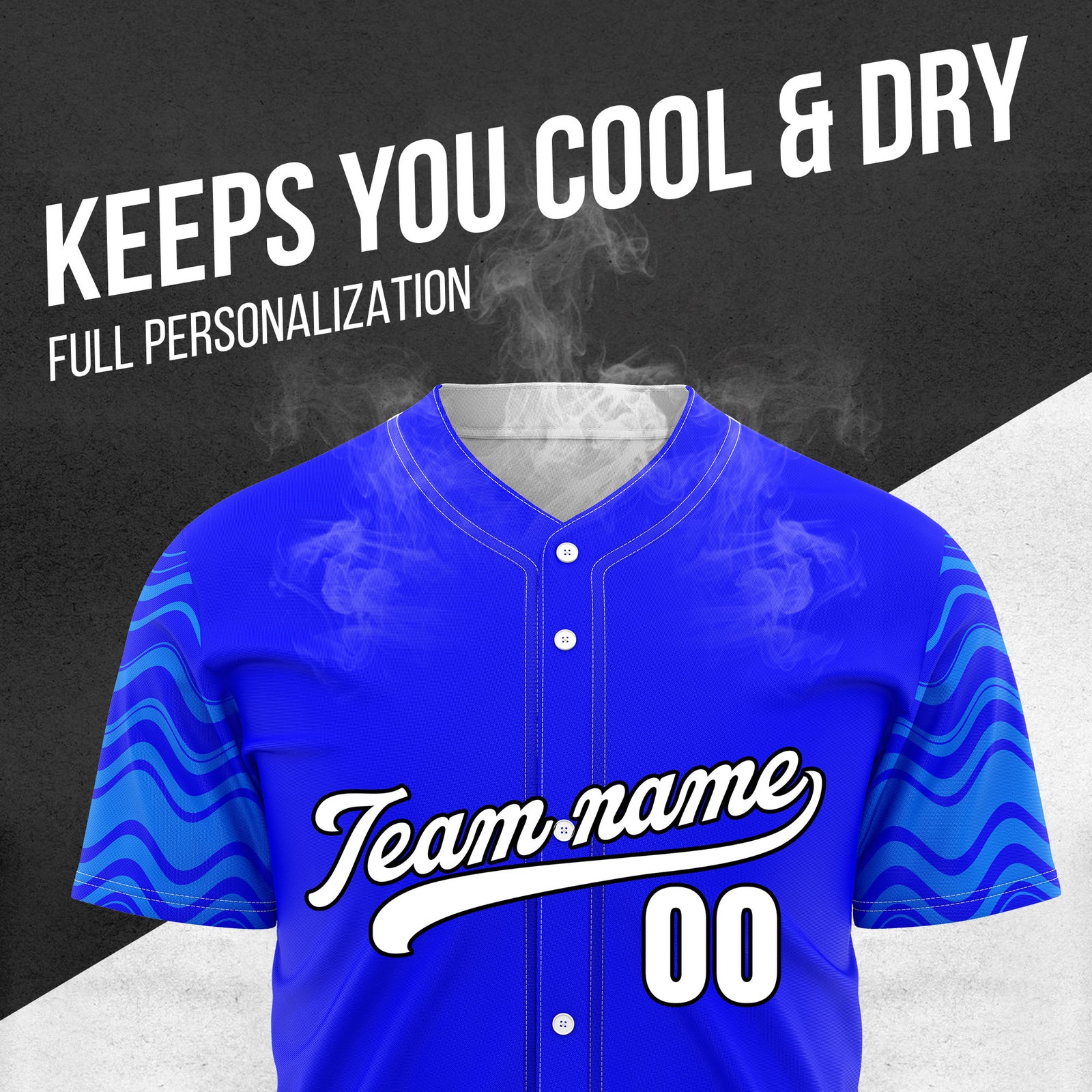 Custom Blue Baseball Wave Sports Jersey Personalized Uniform with Name & Number
