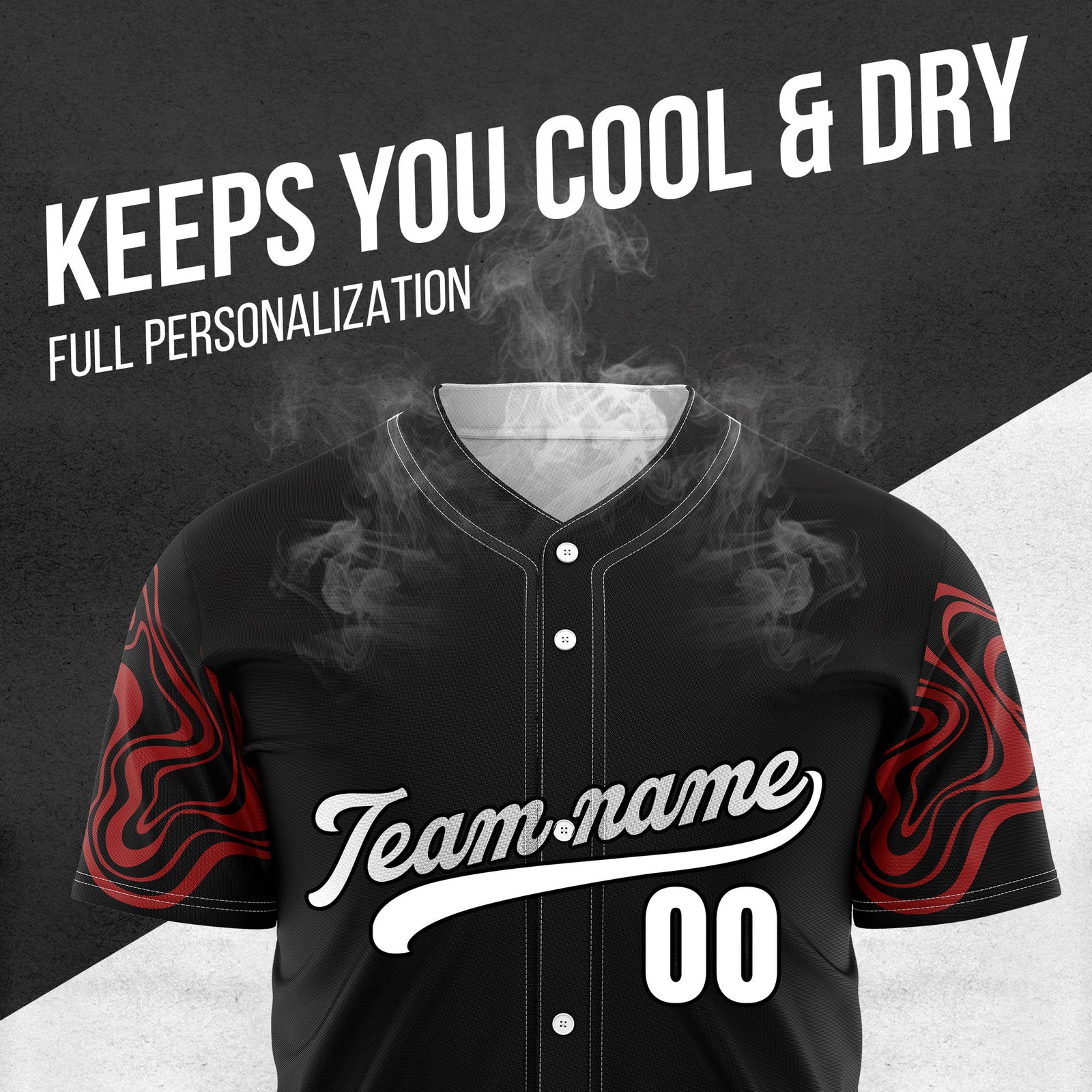 Custom Black Baseball Wave Sports Jersey Personalized Uniform with Name & Number