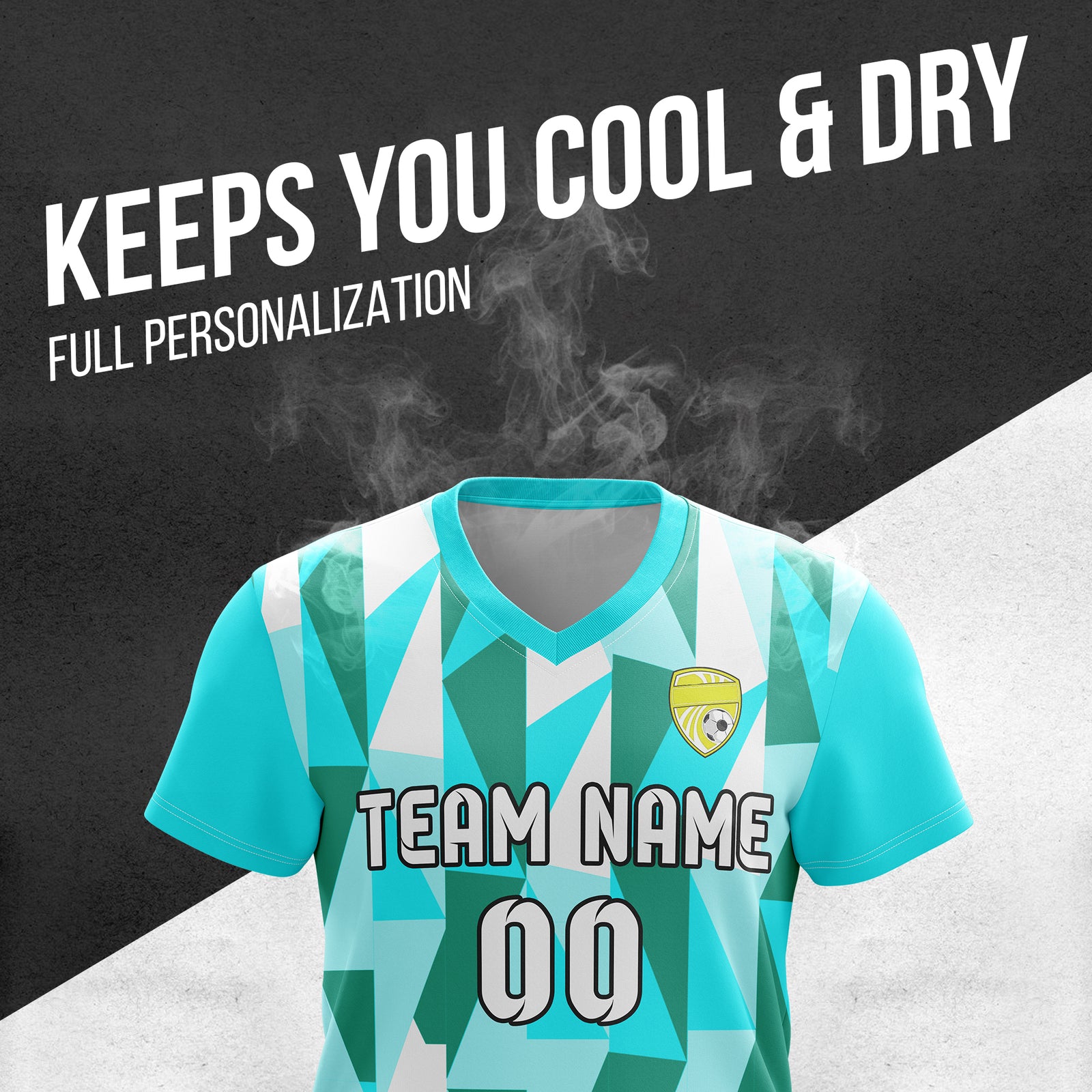 Custom Crystal V-Full Pattern Soccer Aqua Sport Tops Jersey