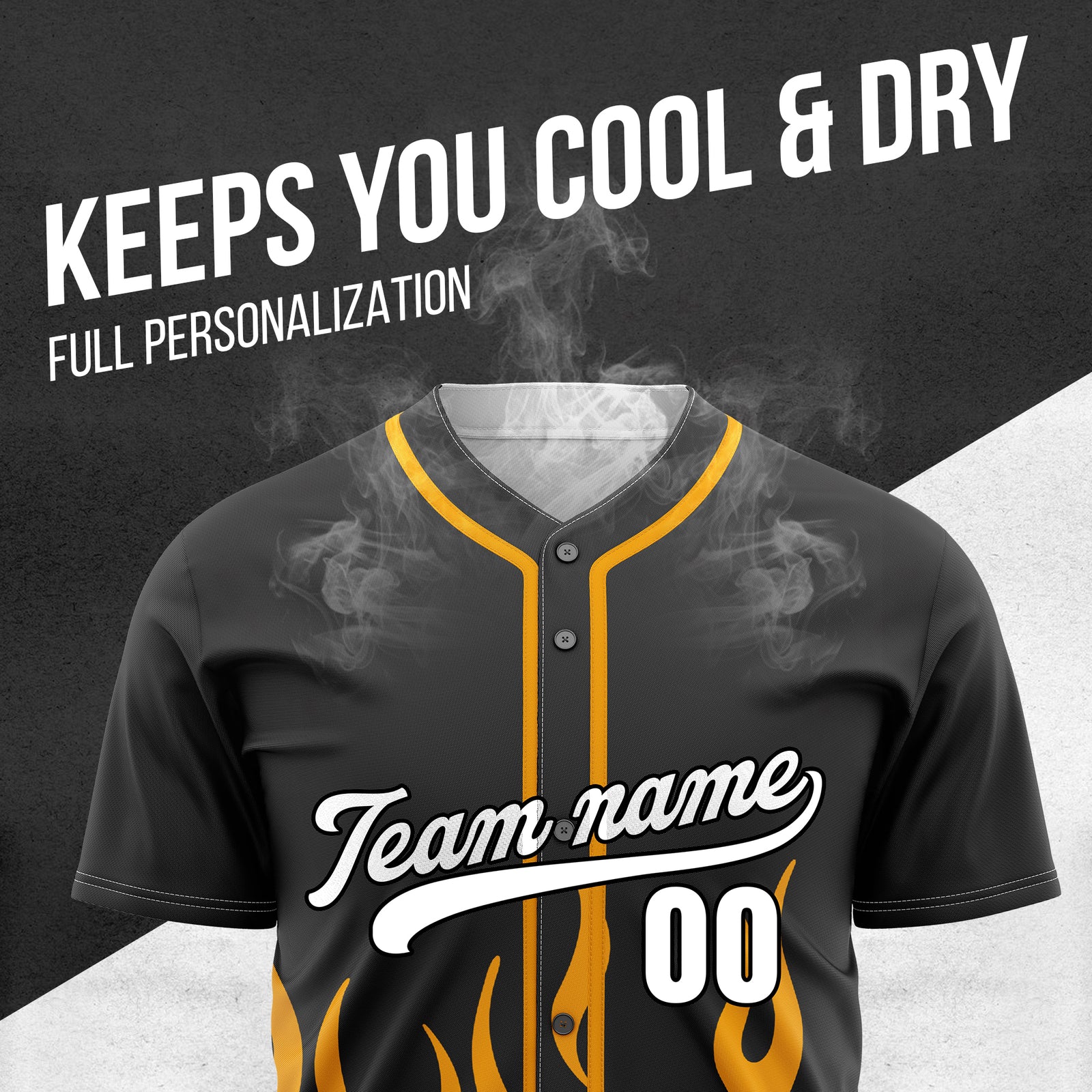 Custom Frost Fire Black Baseball Sports Jersey Personalized Uniform with Name & Number