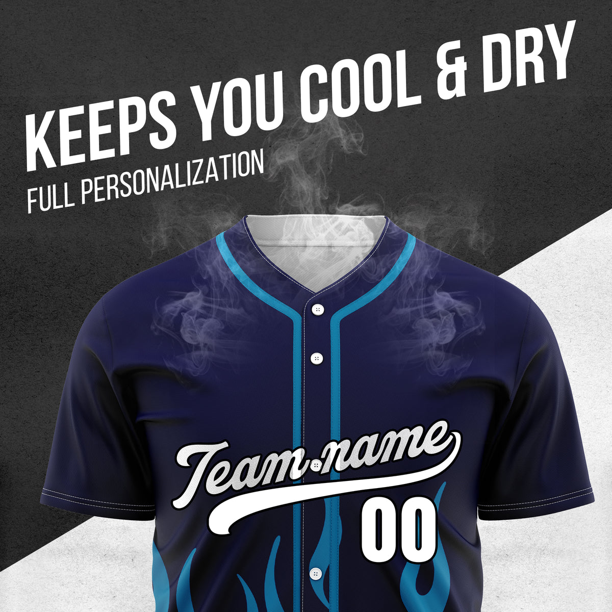 Custom Frost Fire Navy Baseball Sports Jersey Personalized Uniform with Name & Number